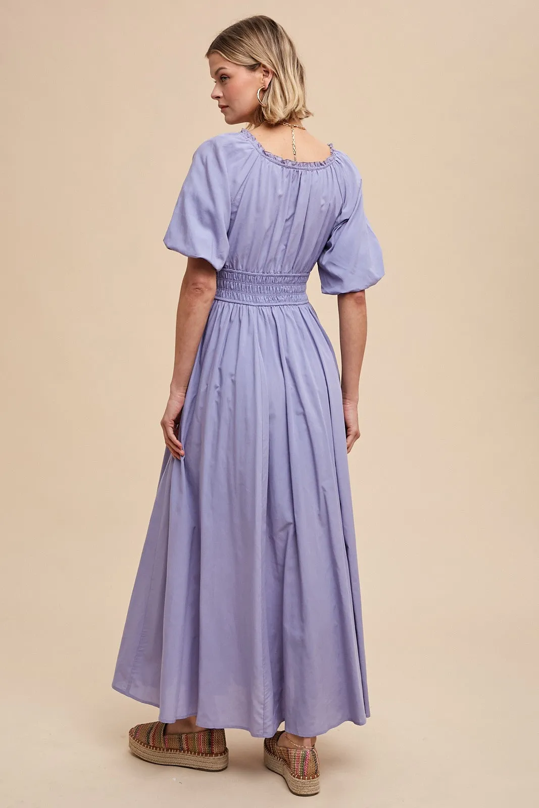 Lavender Smocked Puff Sleeve Maxi Dress sold by Pinkblush product image thumbnail 4