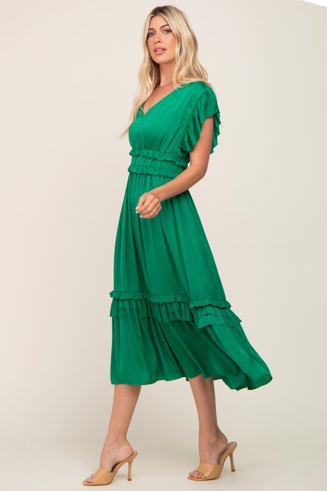 Green Ruffle Accent V-Neck Midi Dress sold by Pinkblush product image thumbnail 2