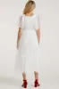 White Dotted Tulle Smocked Maternity Midi Dress sold by Pinkblush