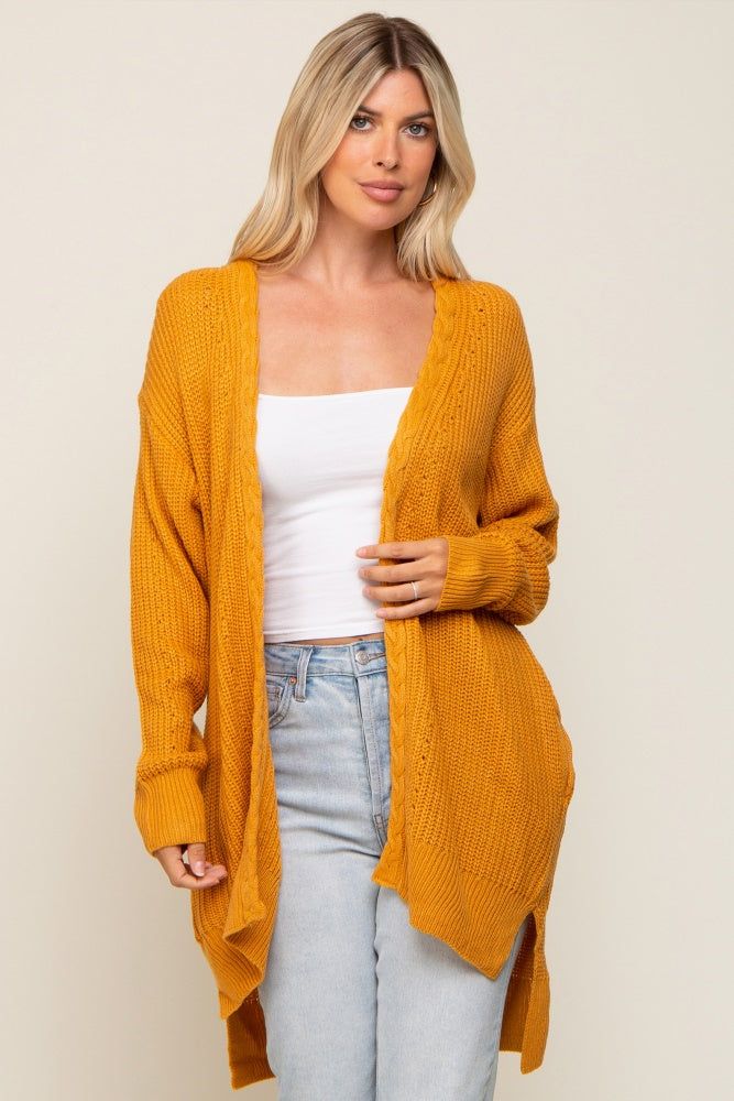 Yellow Cable Knit Accent Cardigan sold by Pinkblush