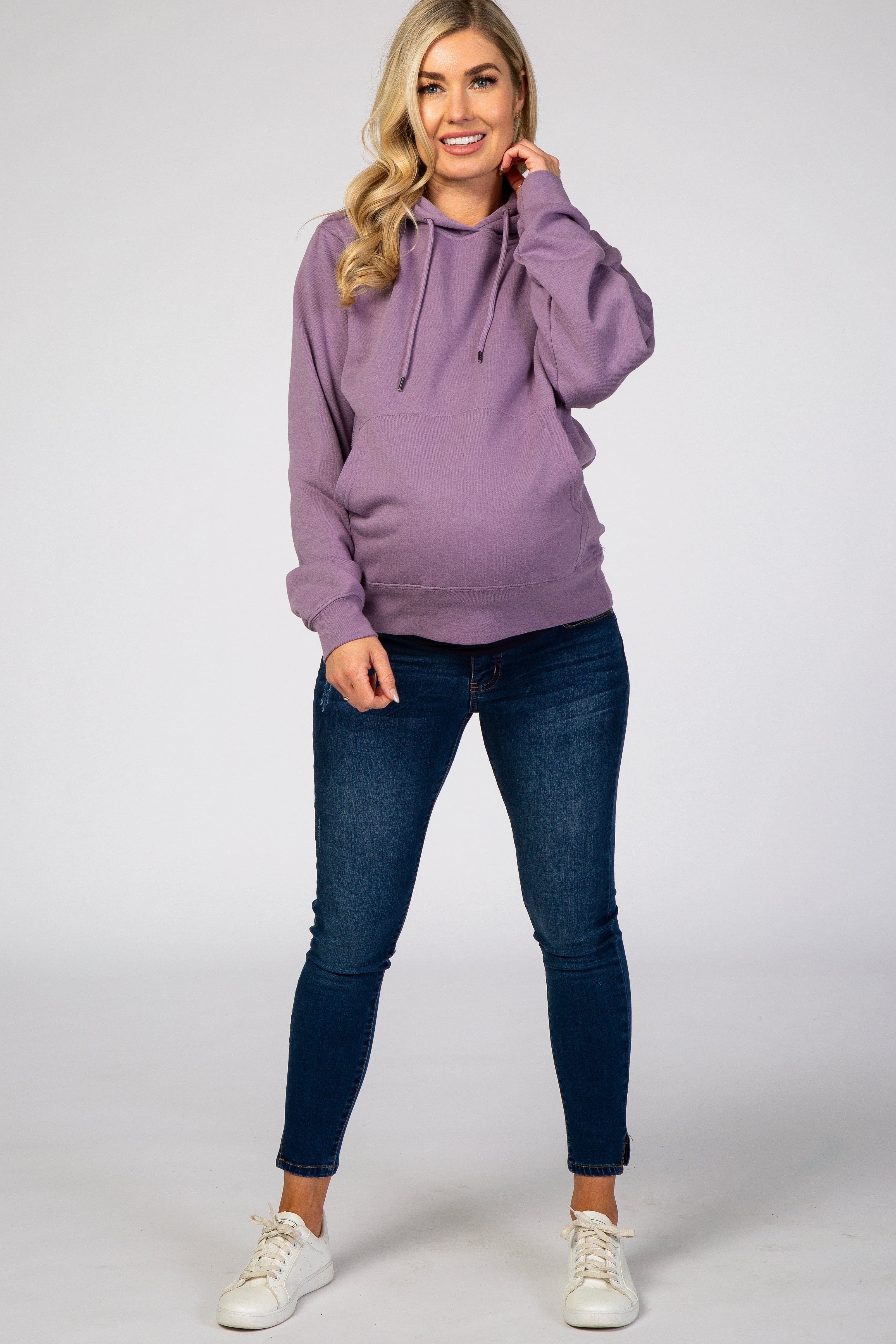 Purple Soft Fleece Maternity Drawstring Hoodie sold by Pinkblush product image thumbnail 4