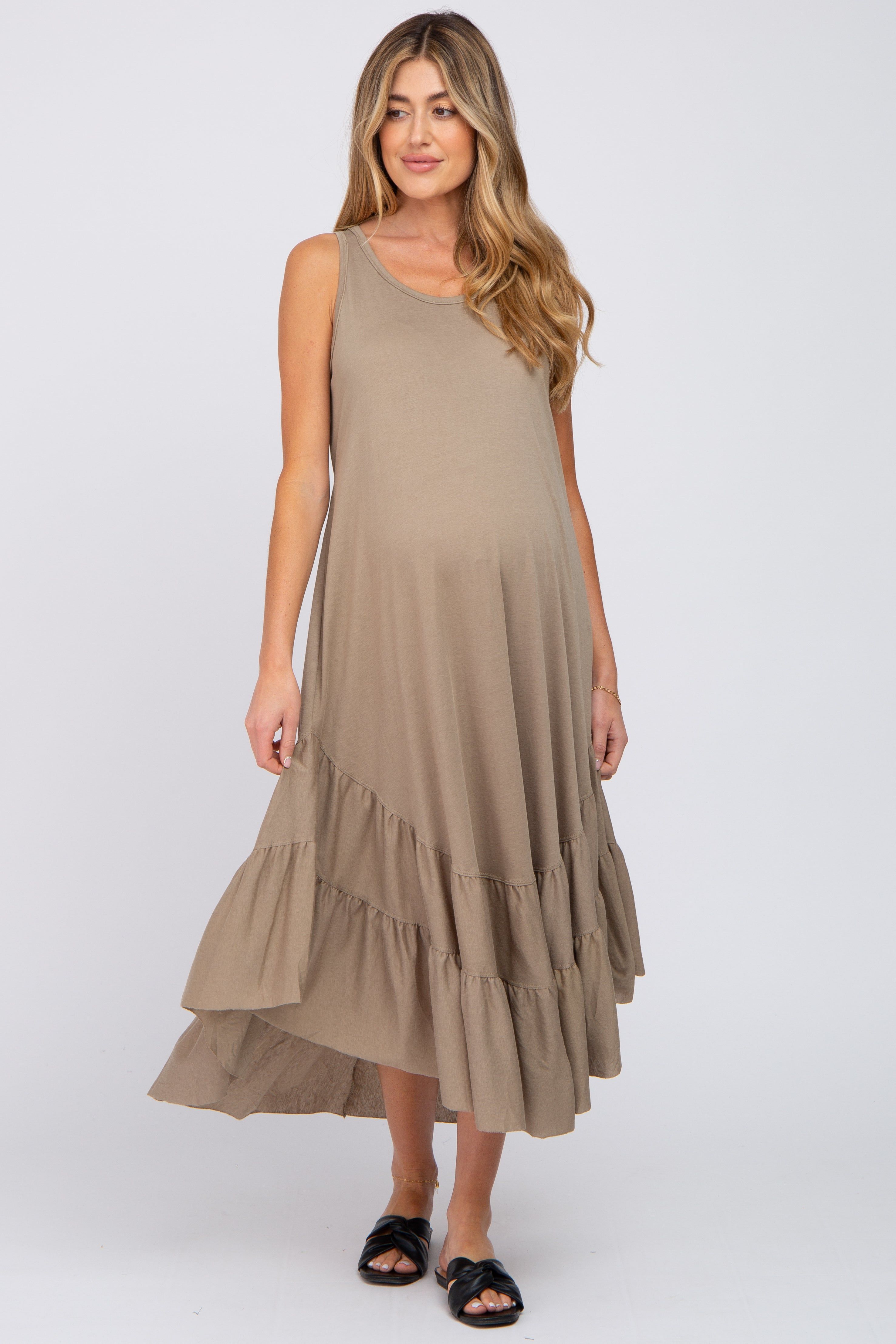 Olive Ruffle Hem Maternity Midi Dress sold by Pinkblush product image thumbnail 4
