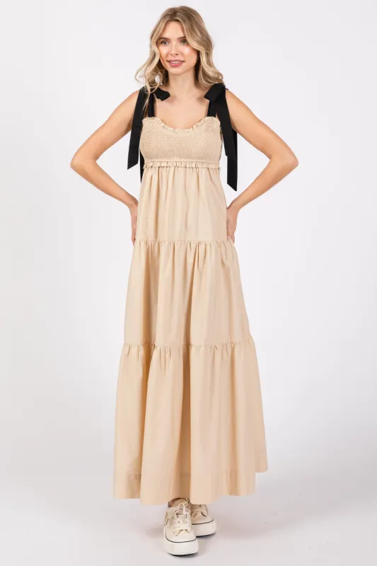 Taupe Contrast Shoulder Straps Maxi Dress sold by Pinkblush