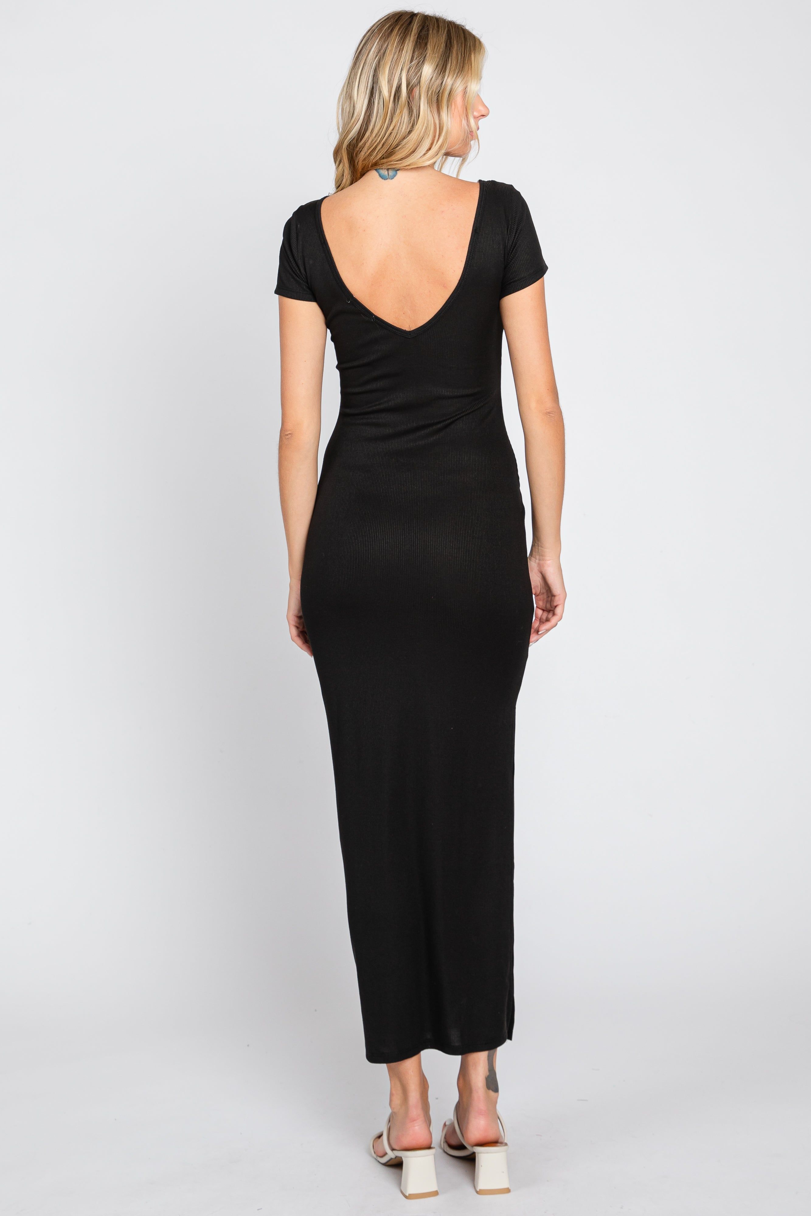 Black Basic Ribbed Side Slit Midi Dress sold by Pinkblush product image thumbnail 3