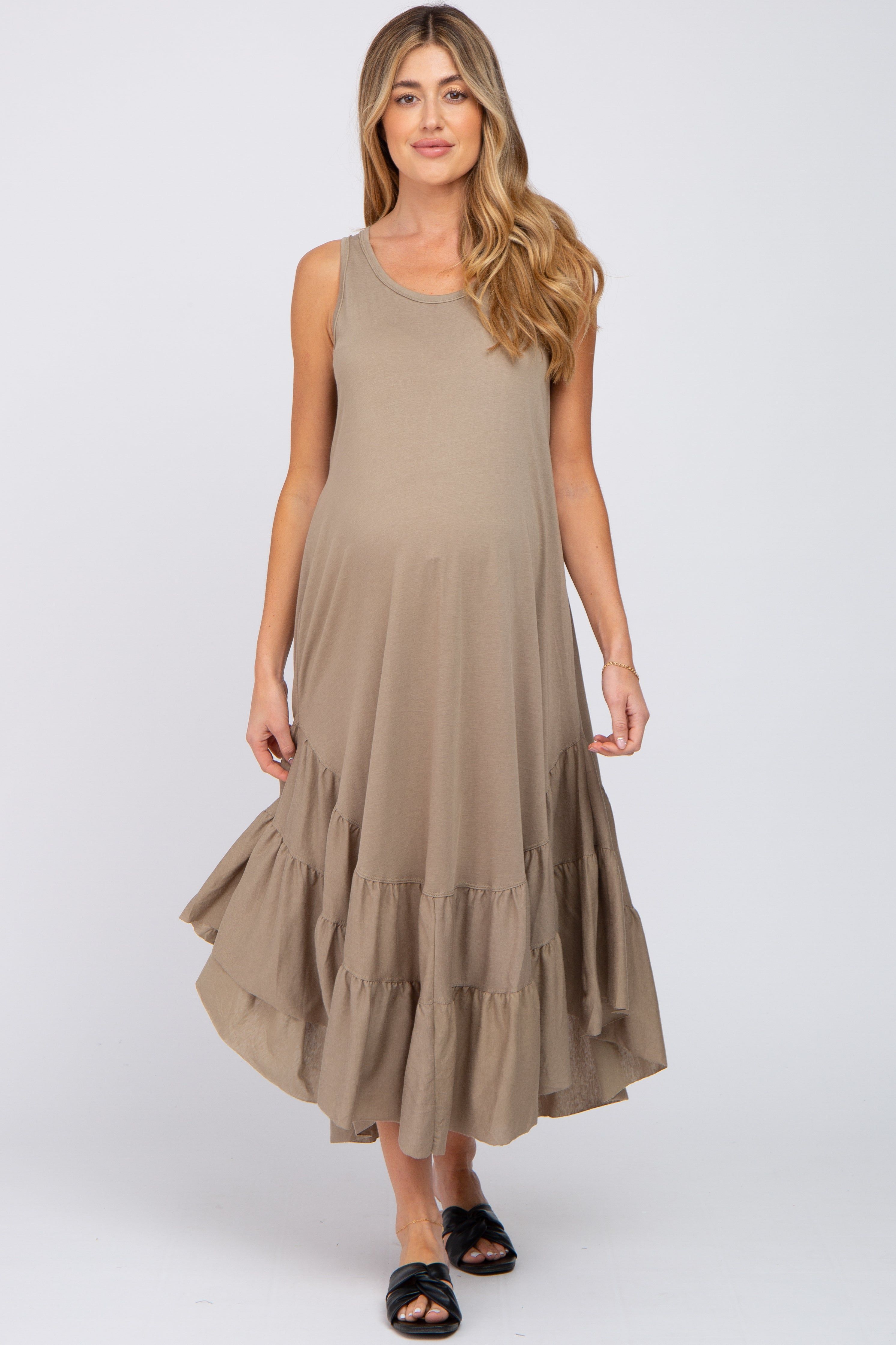 Olive Ruffle Hem Maternity Midi Dress sold by Pinkblush product image thumbnail 5