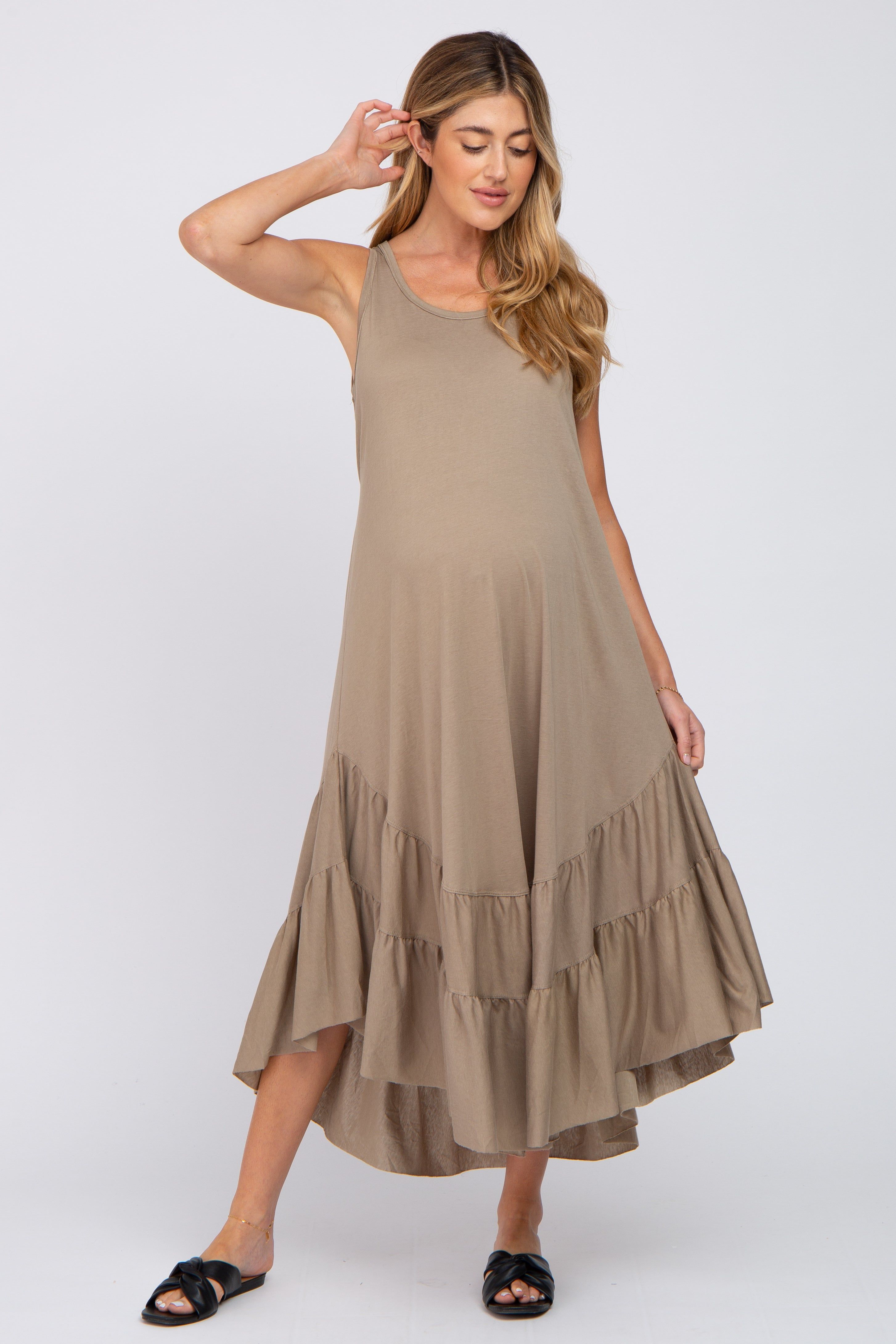 Olive Ruffle Hem Maternity Midi Dress sold by Pinkblush product image thumbnail 2