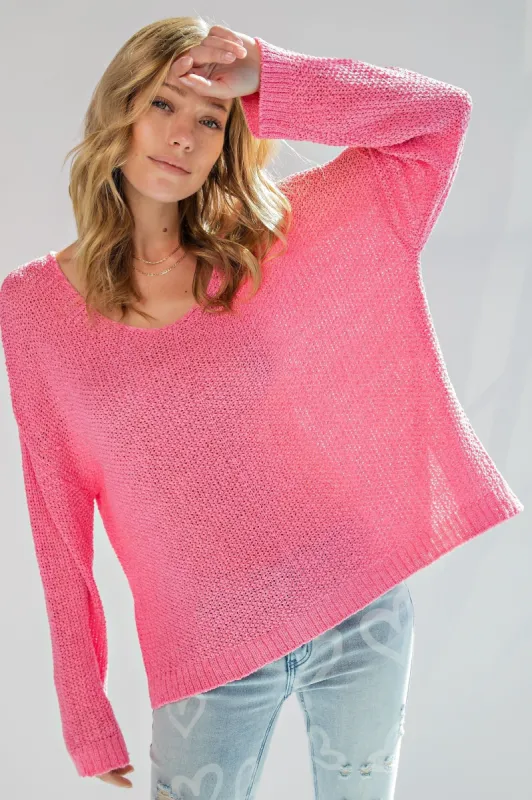 Pink V Neck Knitted Pullover Sweater sold by Pinkblush