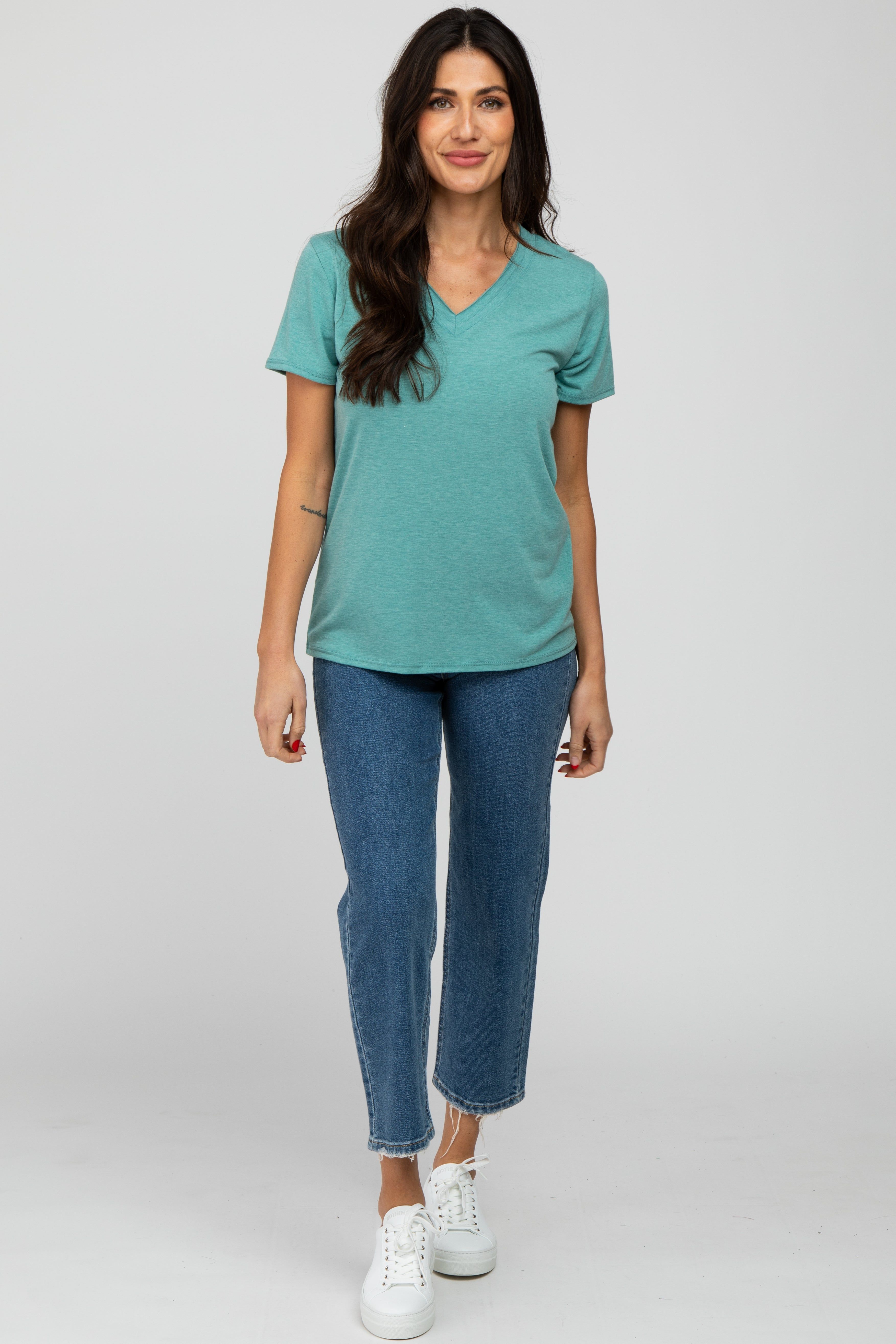 Mint Heathered V-Neck Top sold by Pinkblush product image thumbnail 4