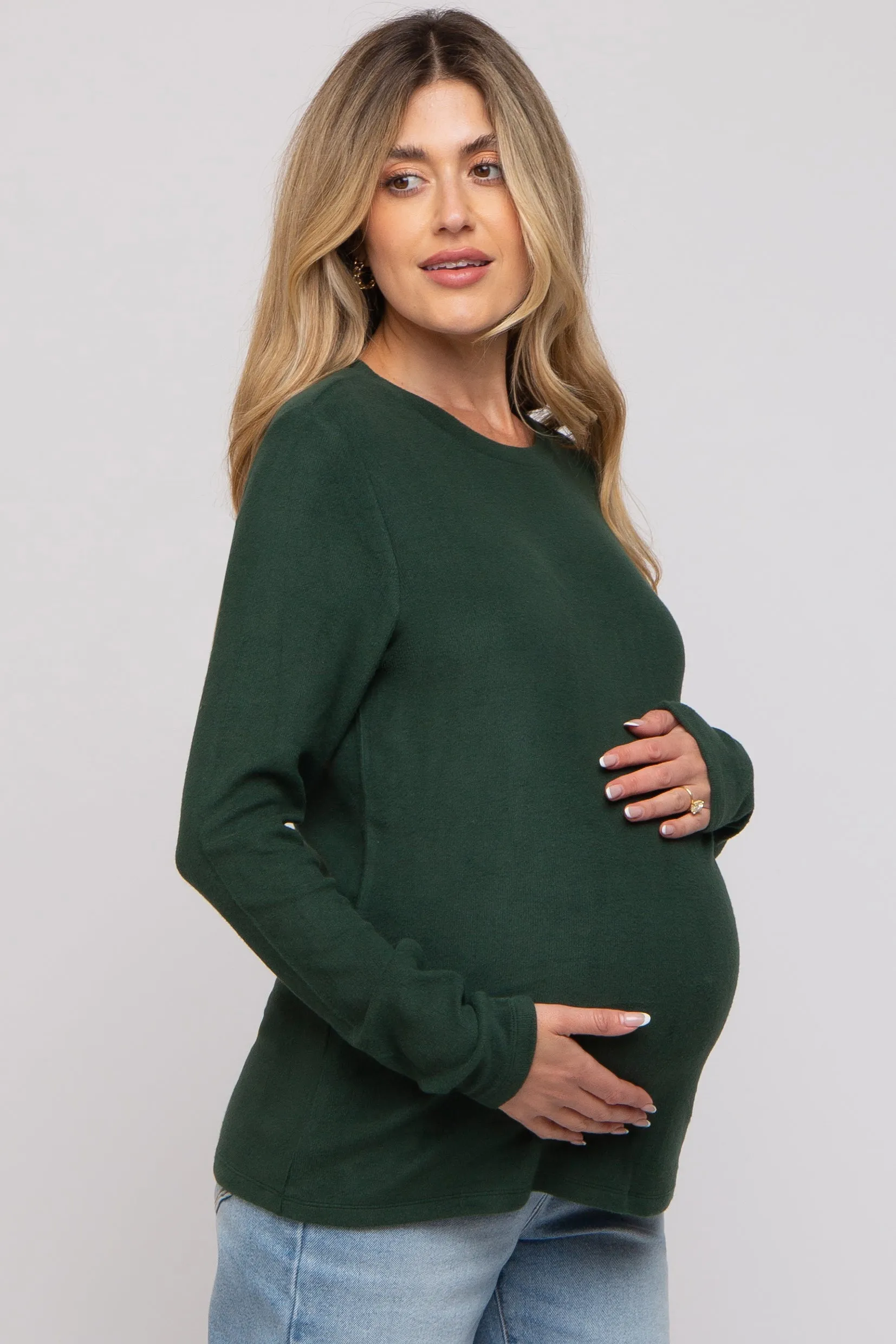Forest Green Soft Knit Long Sleeve Maternity Top sold by Pinkblush product image thumbnail 2