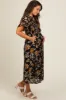 Black Smocked Floral Maternity Midi Dress sold by Pinkblush