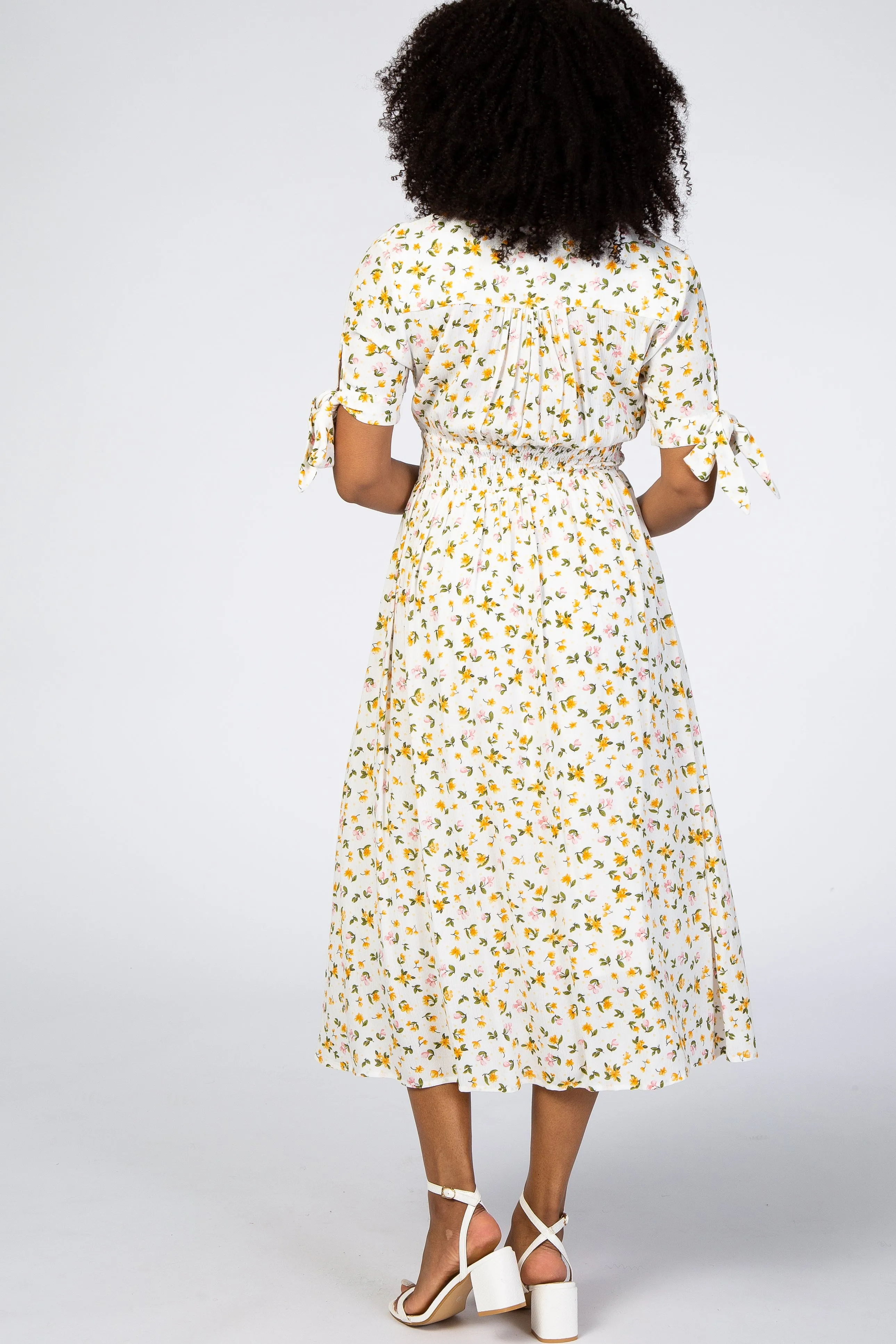 Ivory Floral Tie Sleeve Midi Dress sold by Pinkblush product image thumbnail 3