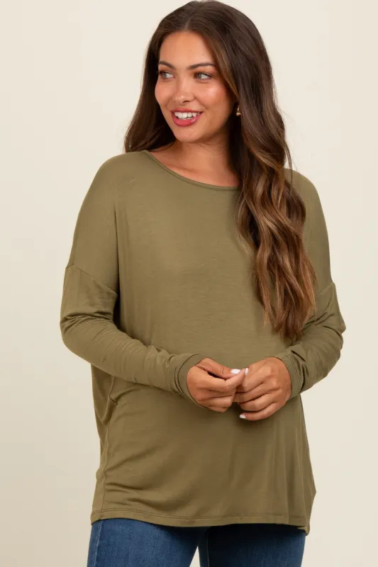 Olive Drop Shoulder Maternity Long Sleeve Top sold by Pinkblush