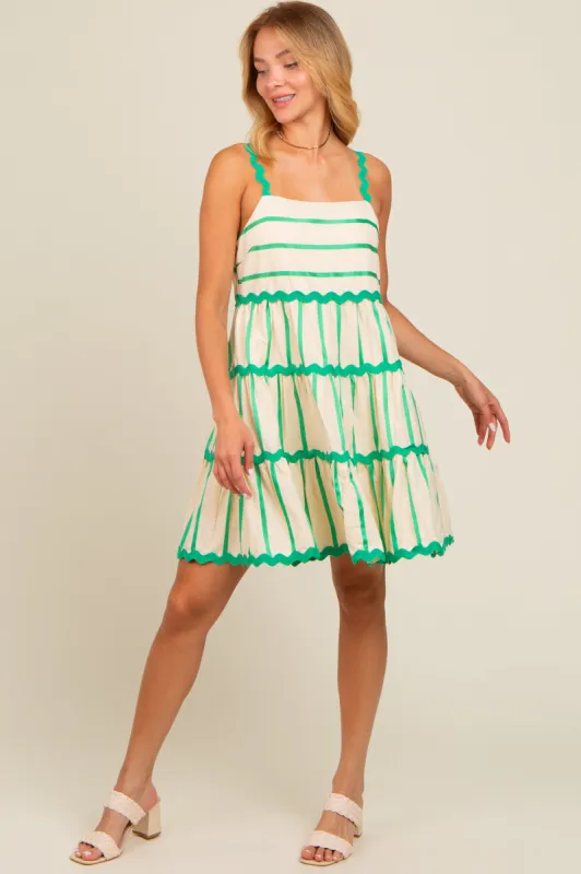 Green Contrast Stripe Wavy Trim Dress sold by Pinkblush
