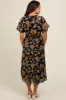 Black Smocked Floral Maternity Midi Dress sold by Pinkblush