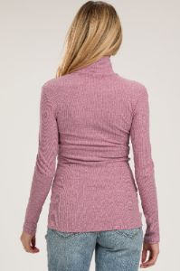 Mauve Ribbed Mock Neck Long Sleeve Maternity Top sold by Pinkblush