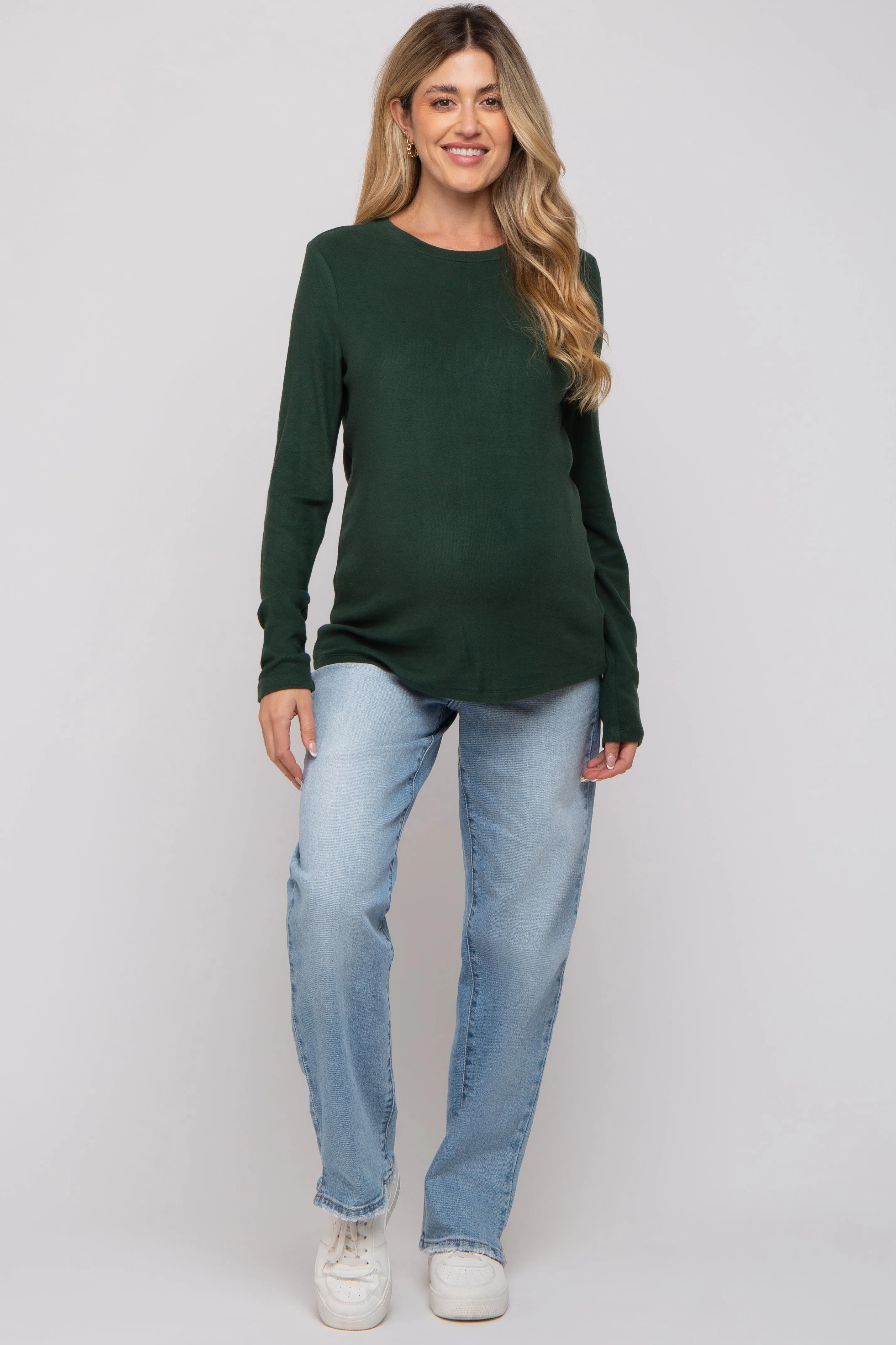Forest Green Soft Knit Long Sleeve Maternity Top sold by Pinkblush product image thumbnail 4