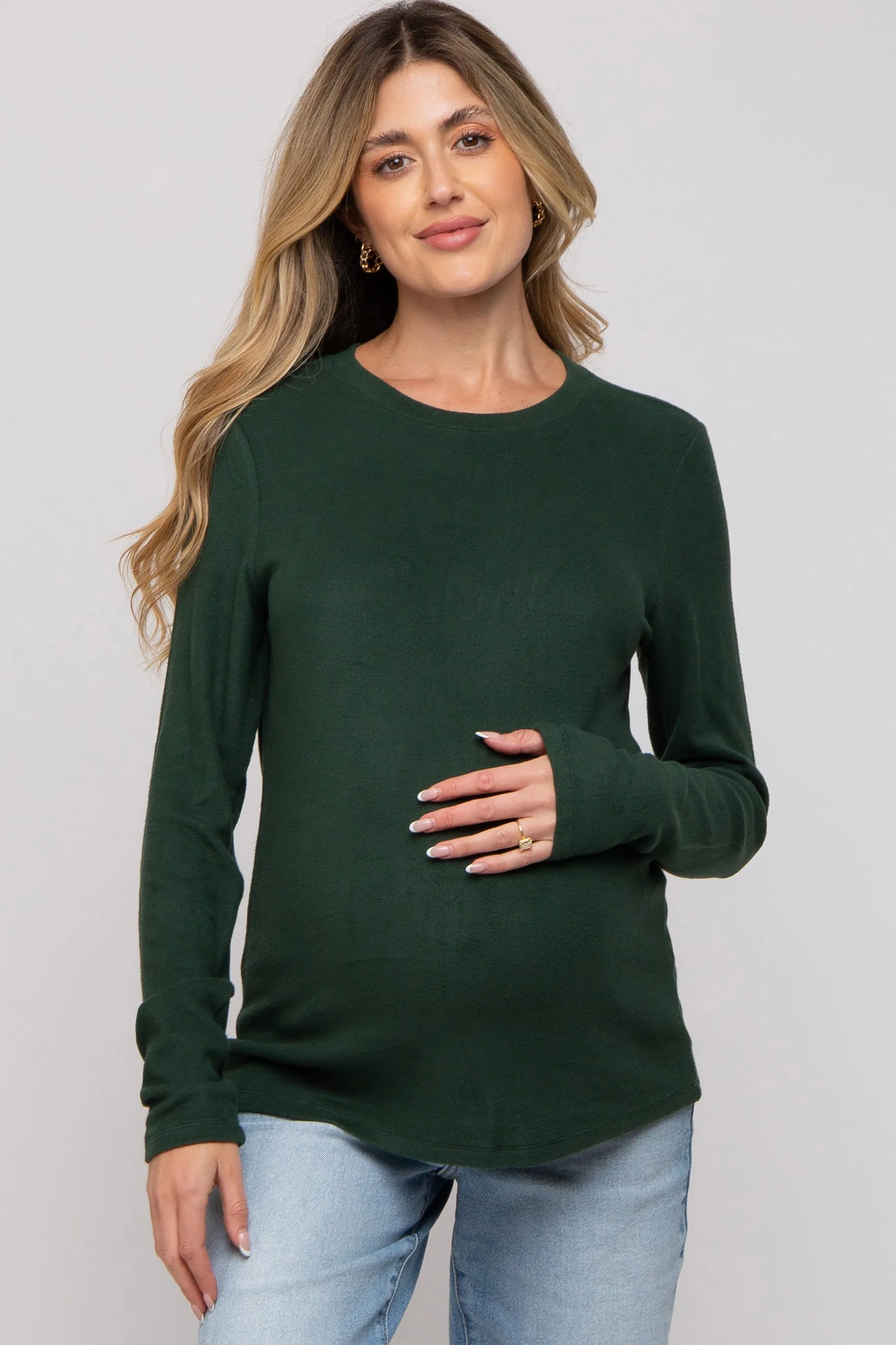 Forest Green Soft Knit Long Sleeve Maternity Top sold by Pinkblush