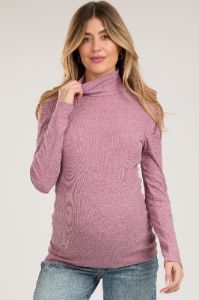 Mauve Ribbed Mock Neck Long Sleeve Maternity Top sold by Pinkblush