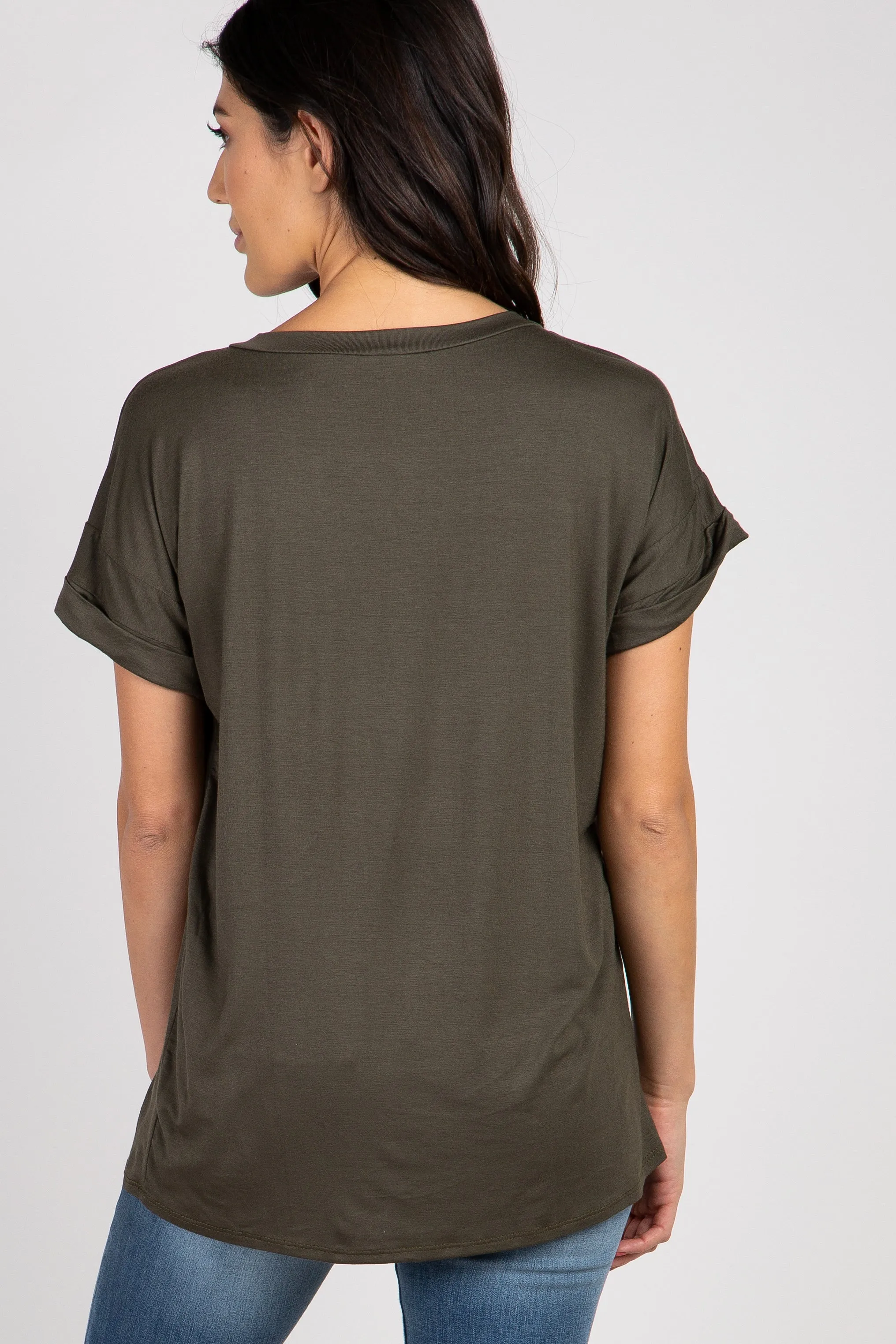 Olive V-Neck Pocket Accent Top sold by Pinkblush product image thumbnail 3