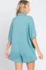 Teal Heathered Front Button Romper sold by Pinkblush