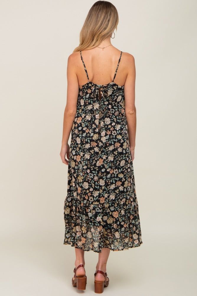 Black Floral Swiss Dot Back Tie Maternity Midi Dress sold by Pinkblush product image thumbnail 4