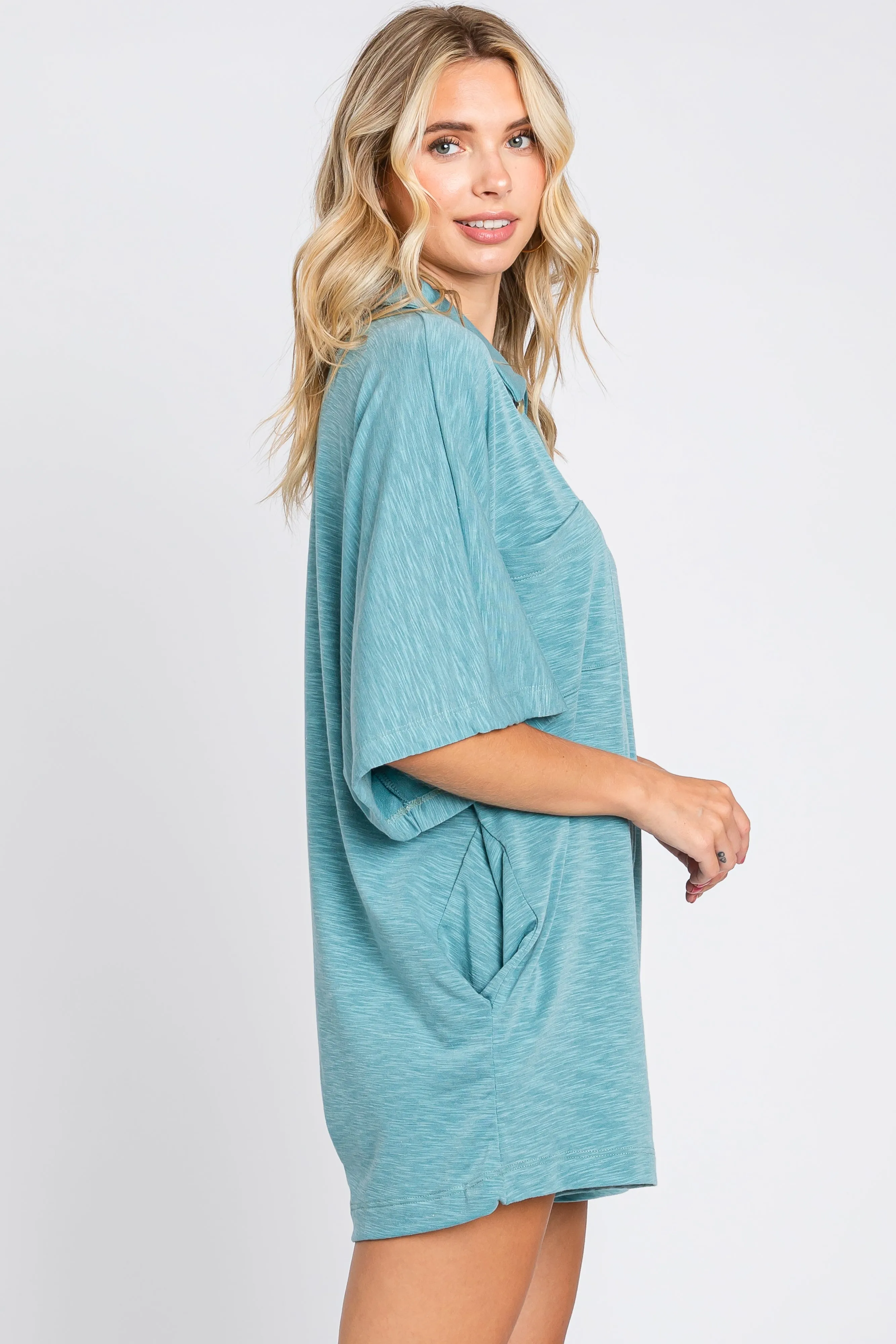 Teal Heathered Front Button Romper sold by Pinkblush product image thumbnail 2