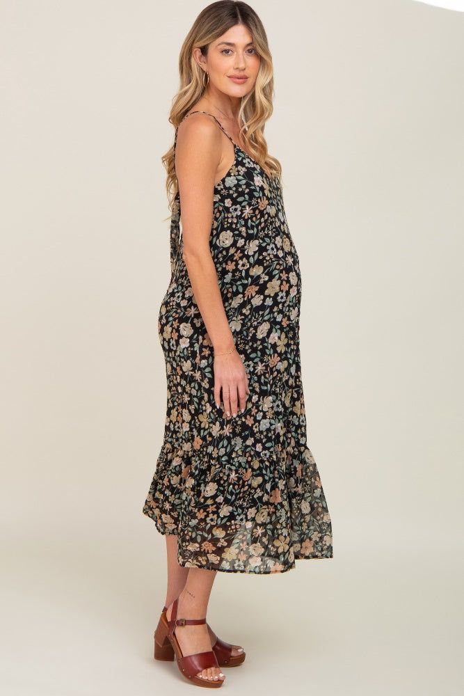 Black Floral Swiss Dot Back Tie Maternity Midi Dress sold by Pinkblush product image thumbnail 3
