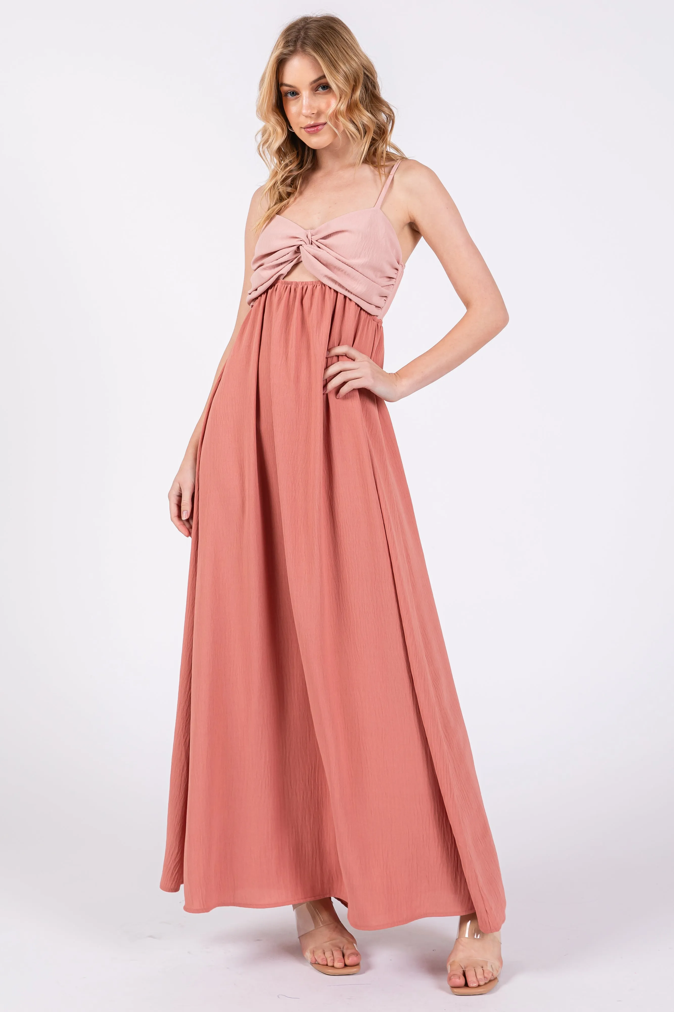 Mauve Color Block Front Cutout Sleeveless Midi Dress sold by Pinkblush product image thumbnail 2