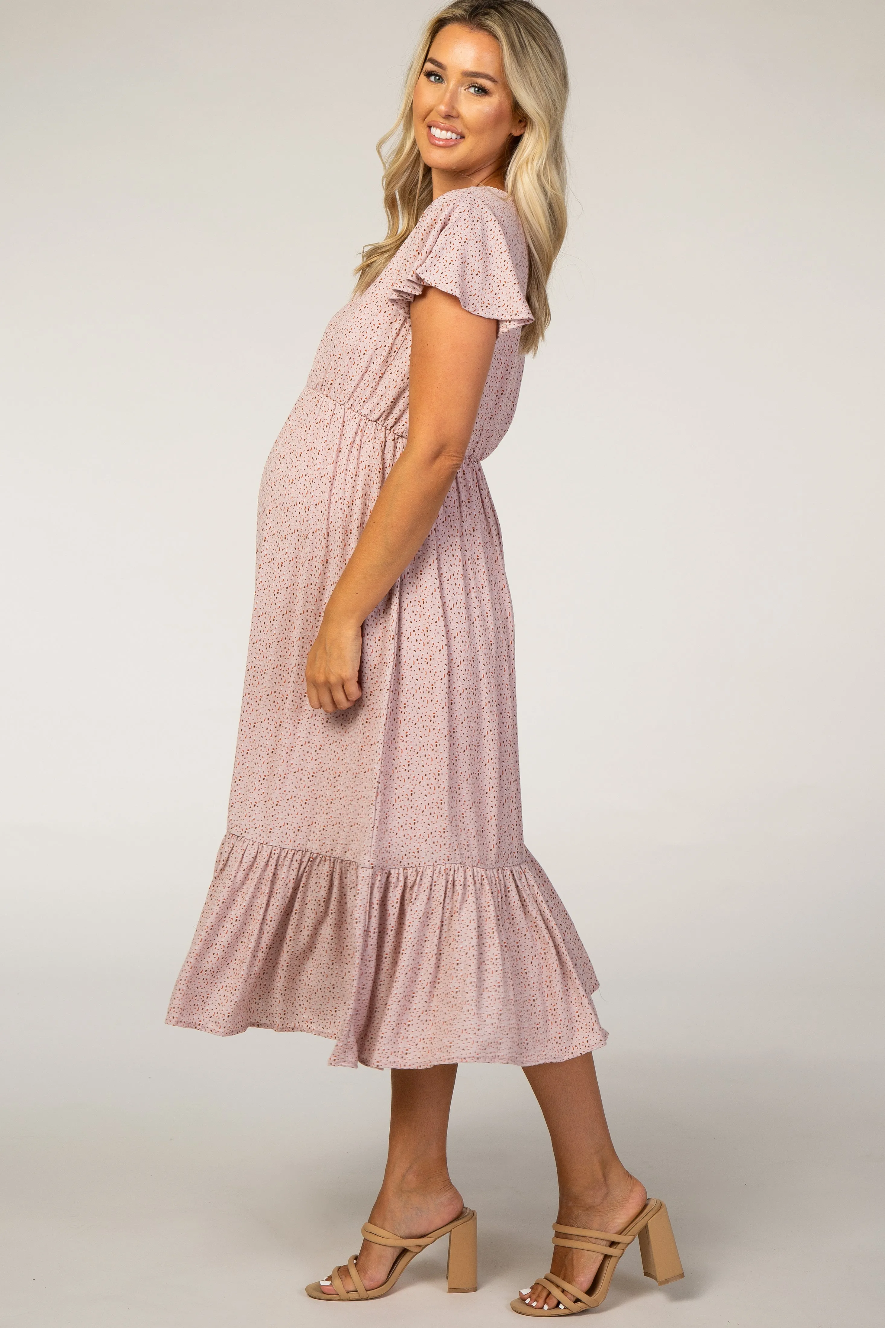 Pink Dot Print Ruffle Maternity Midi Dress sold by Pinkblush product image thumbnail 2