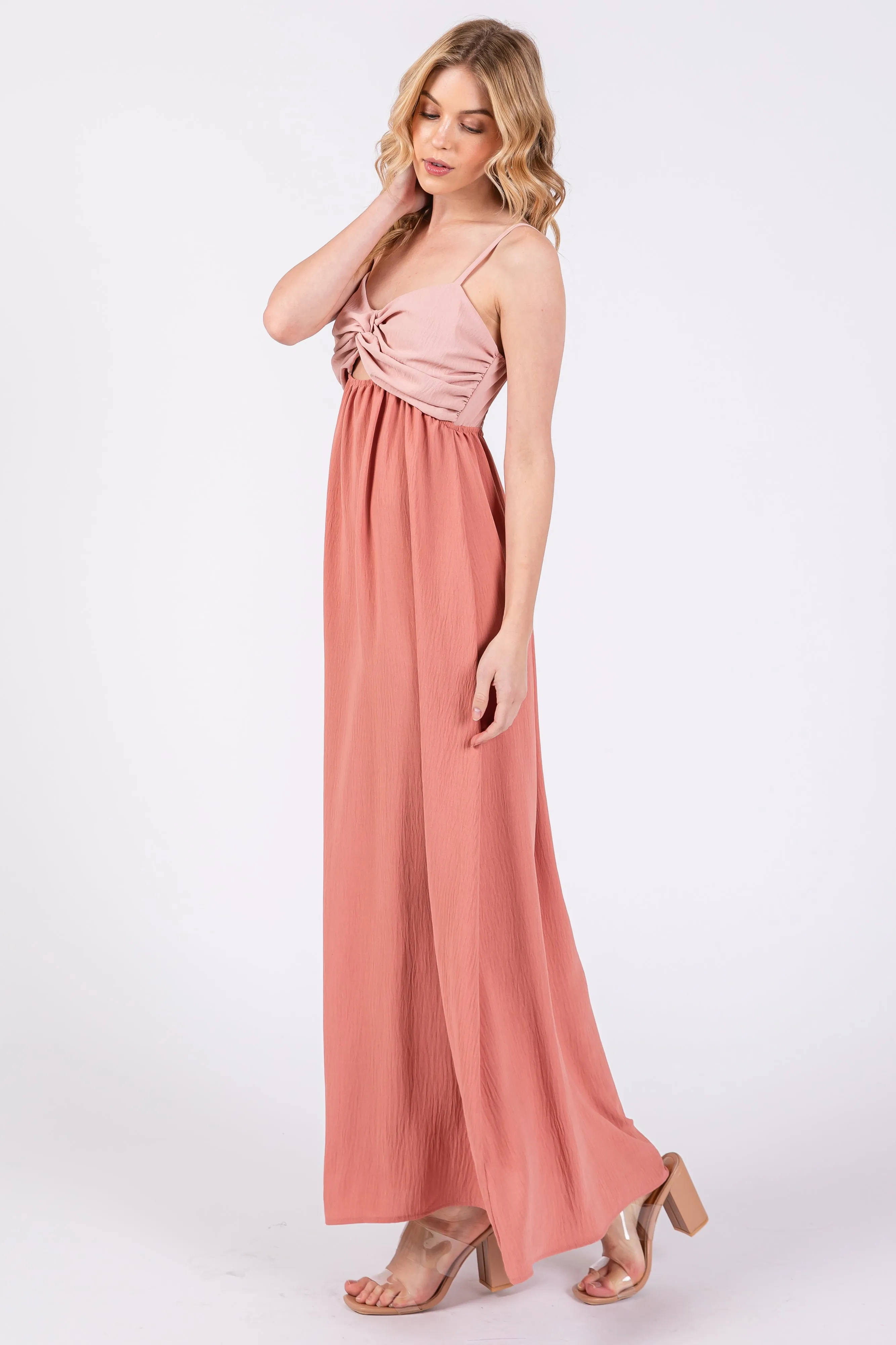 Mauve Color Block Front Cutout Sleeveless Midi Dress sold by Pinkblush product image thumbnail 3