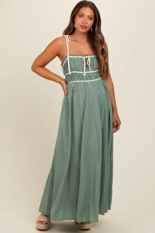 Light Olive Contrast Ribbon Trim Maternity Maxi Dress sold by Pinkblush