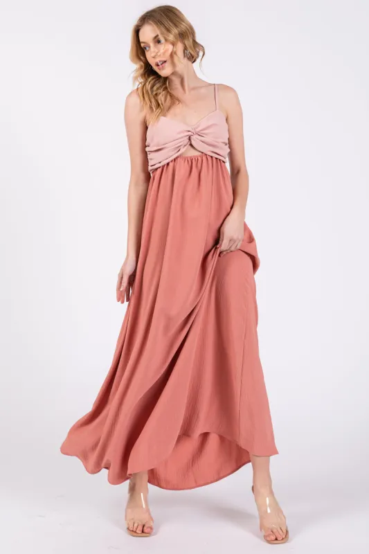 Mauve Color Block Front Cutout Sleeveless Midi Dress sold by Pinkblush
