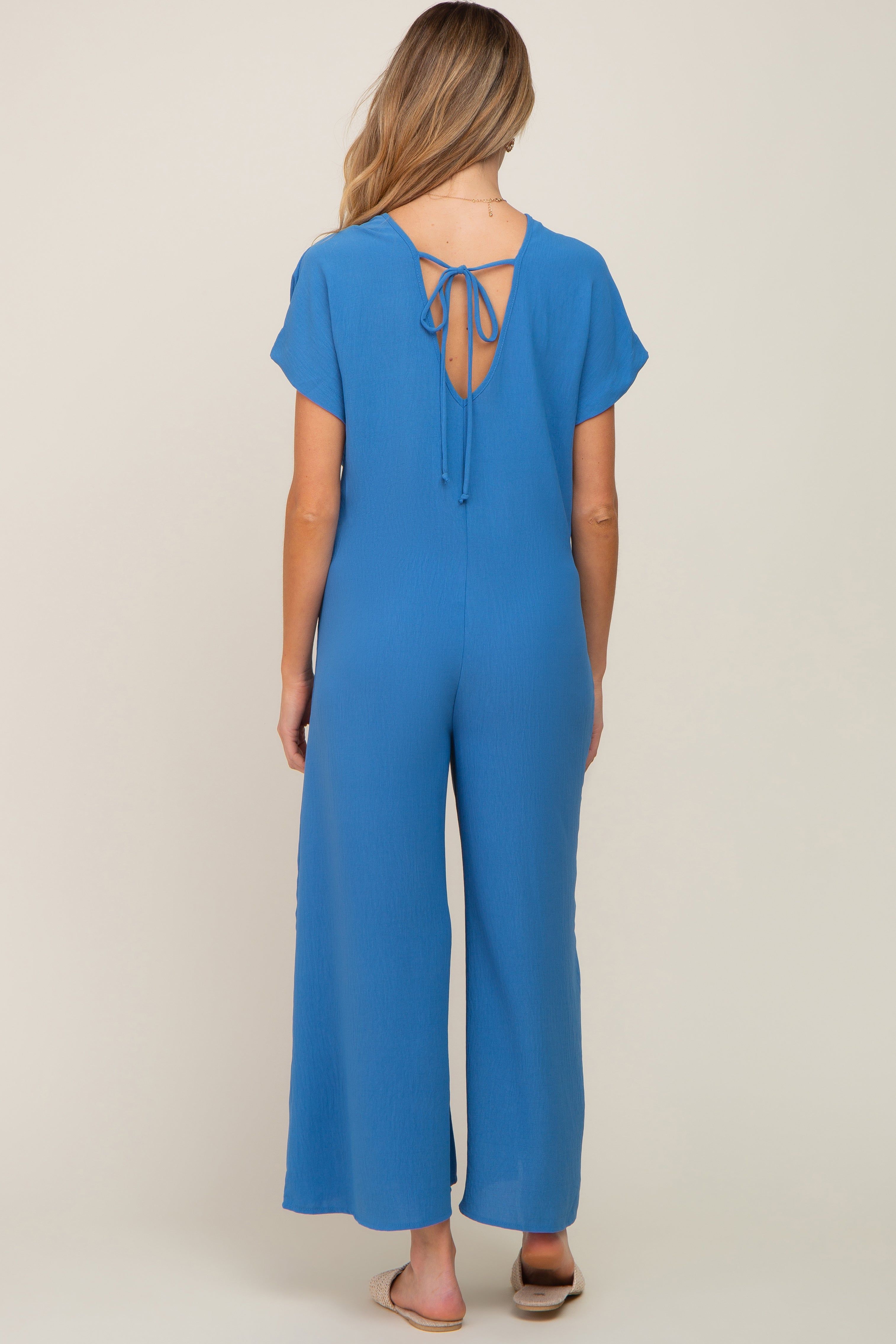 Blue Front Button Accent Maternity Jumpsuit sold by Pinkblush product image thumbnail 3