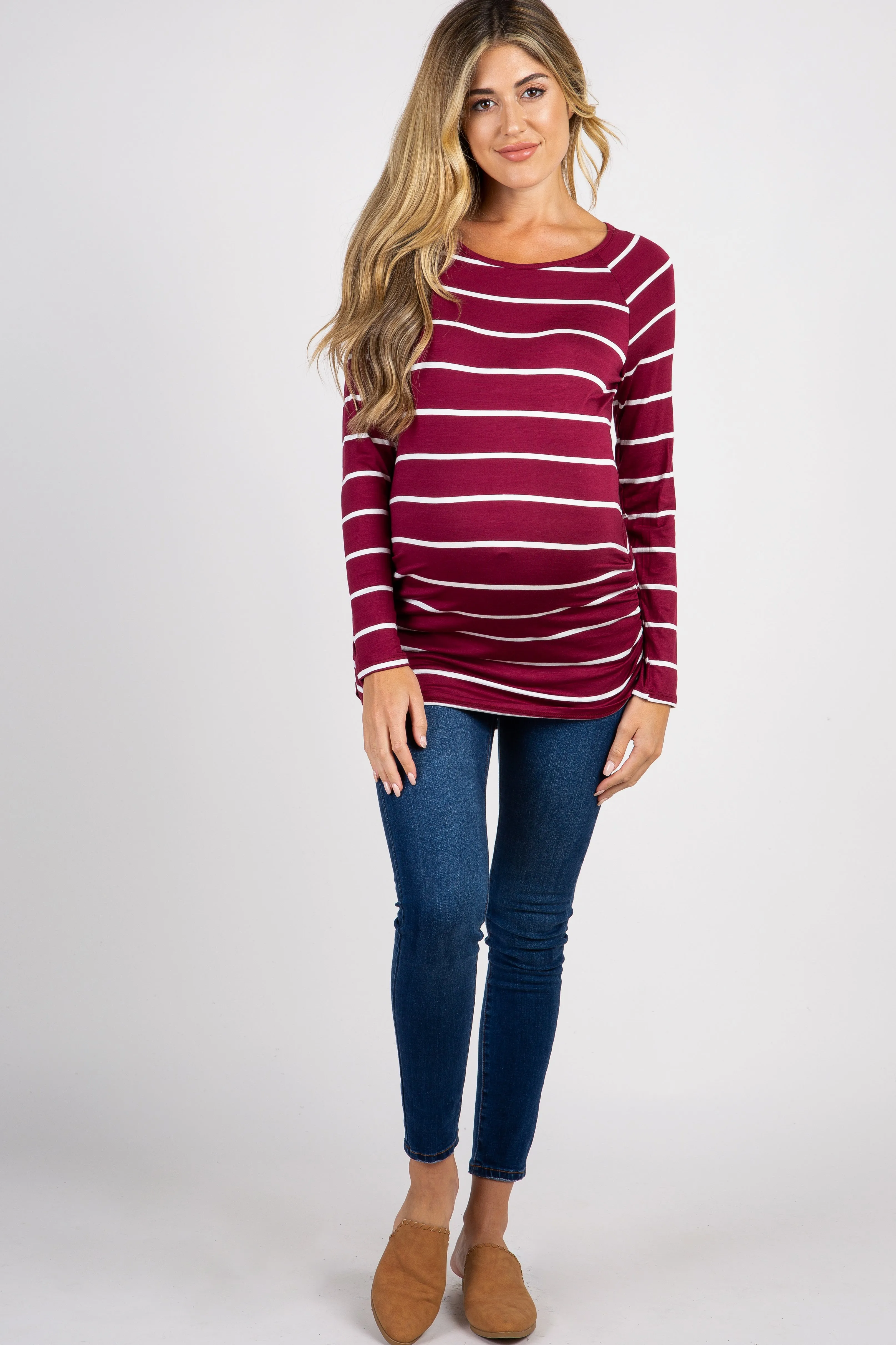 Burgundy Striped Ruched Maternity Top sold by Pinkblush product image thumbnail 2