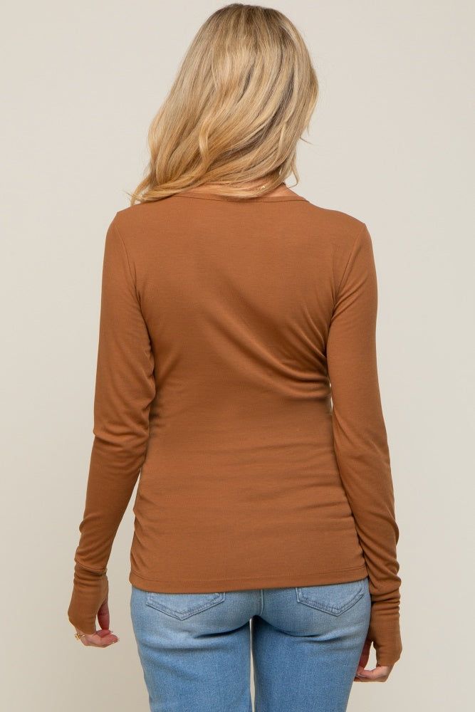 Camel Button Front Long Sleeve Maternity Top sold by Pinkblush product image thumbnail 3
