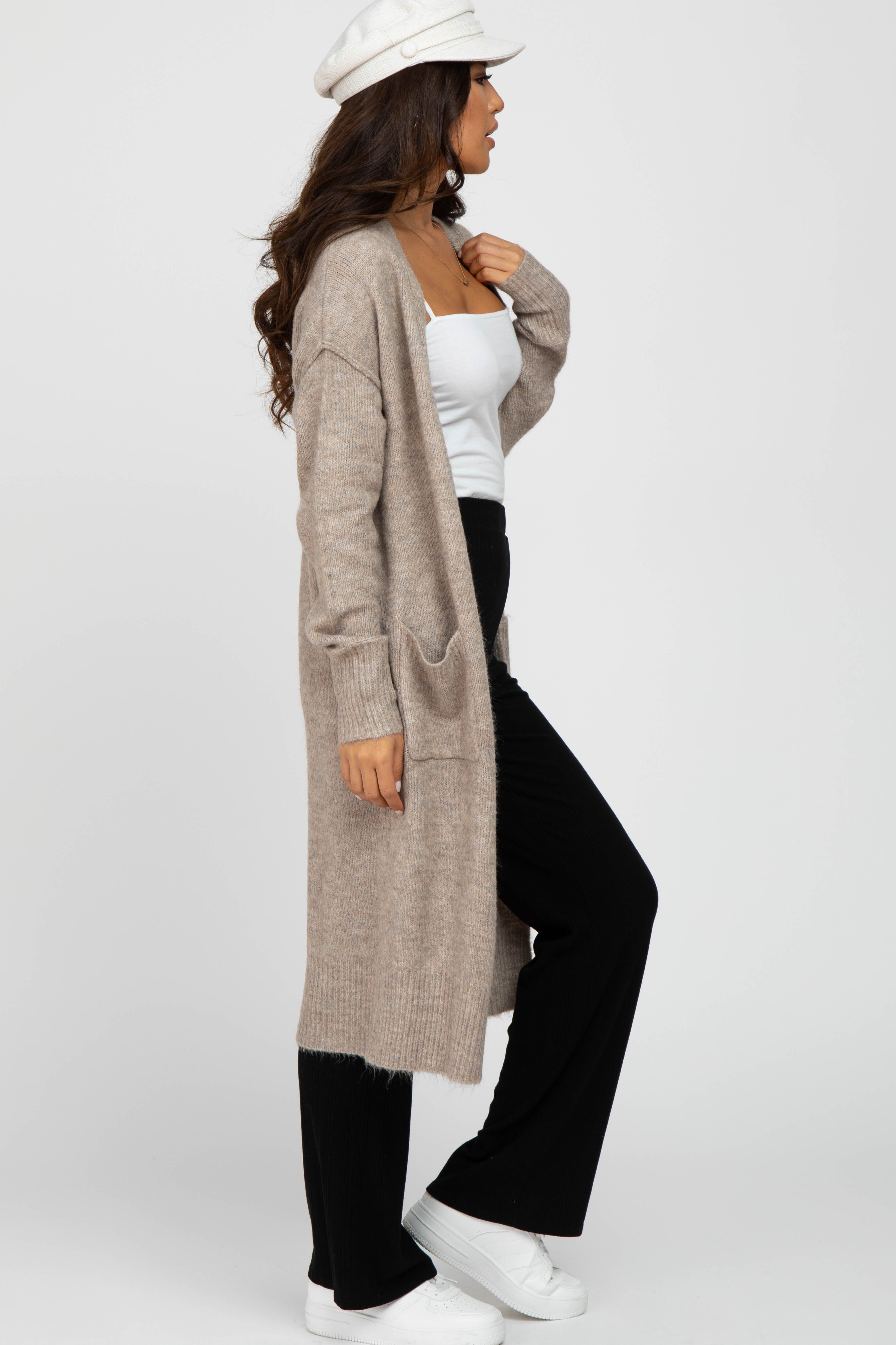 Taupe Long Chunky Knit Cardigan sold by Pinkblush product image thumbnail 4