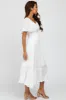 Ivory Smocked V-Neck Midi Dress sold by Pinkblush