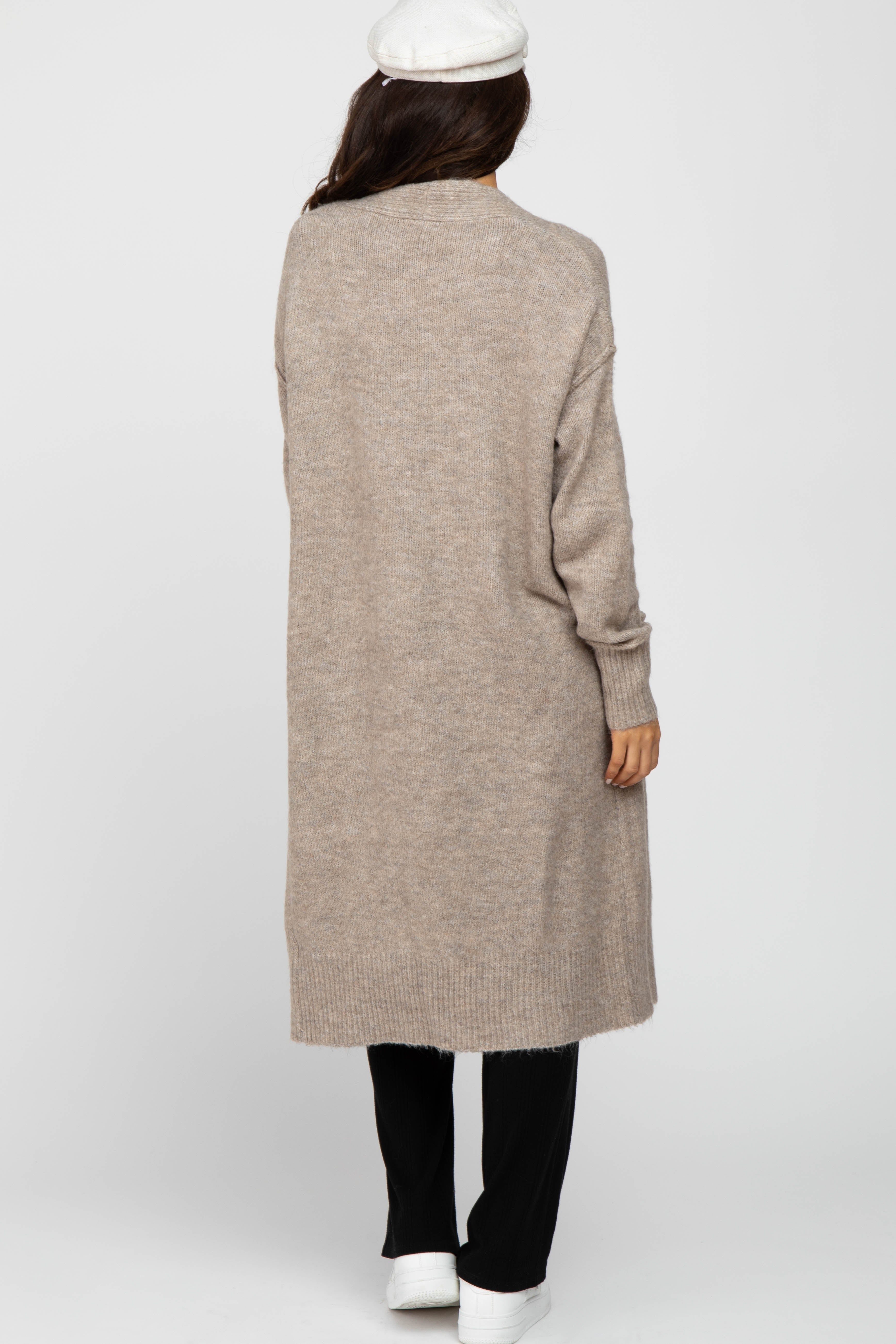 Taupe Long Chunky Knit Cardigan sold by Pinkblush product image thumbnail 5