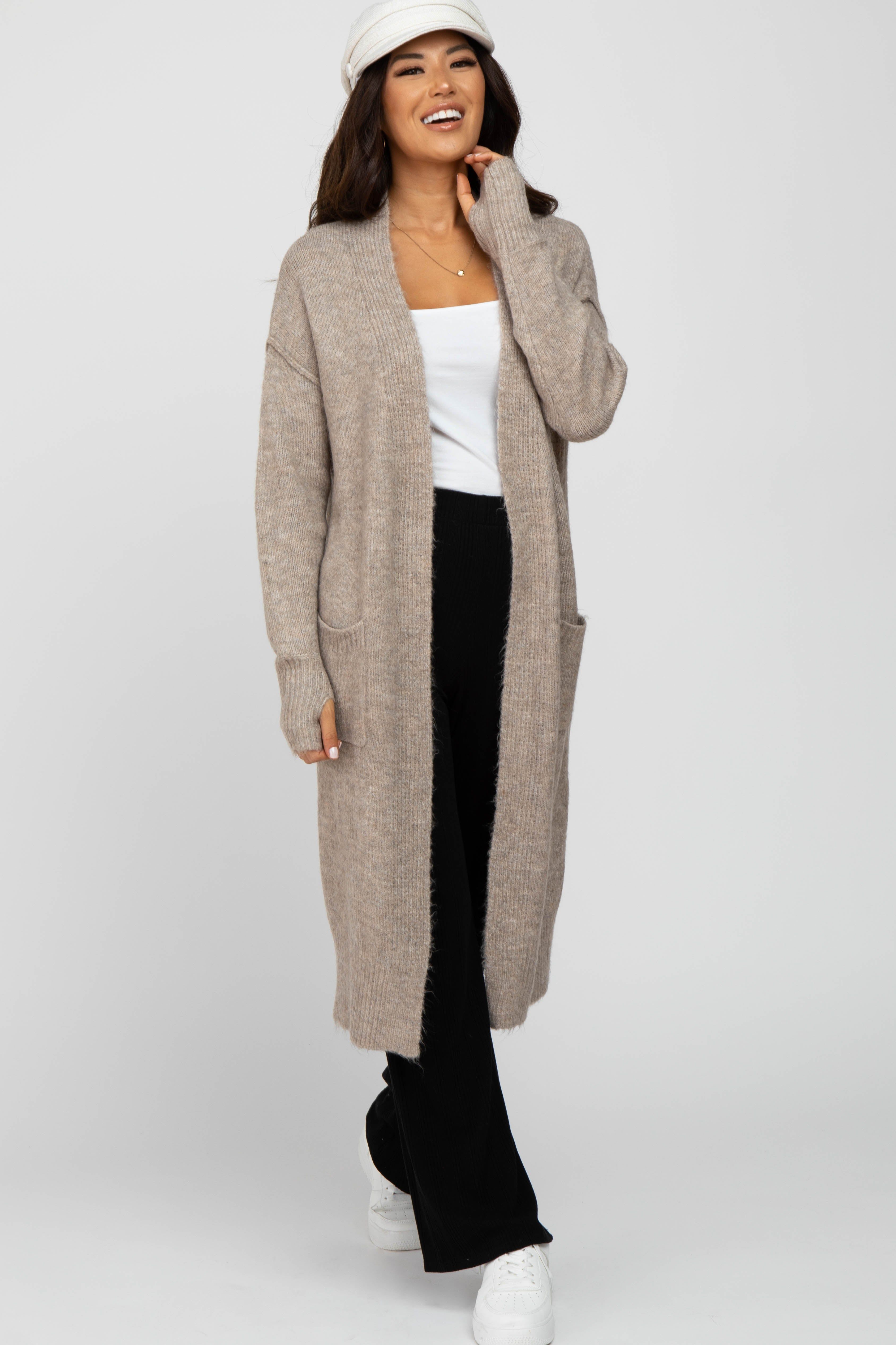 Taupe Long Chunky Knit Cardigan sold by Pinkblush product image thumbnail 2