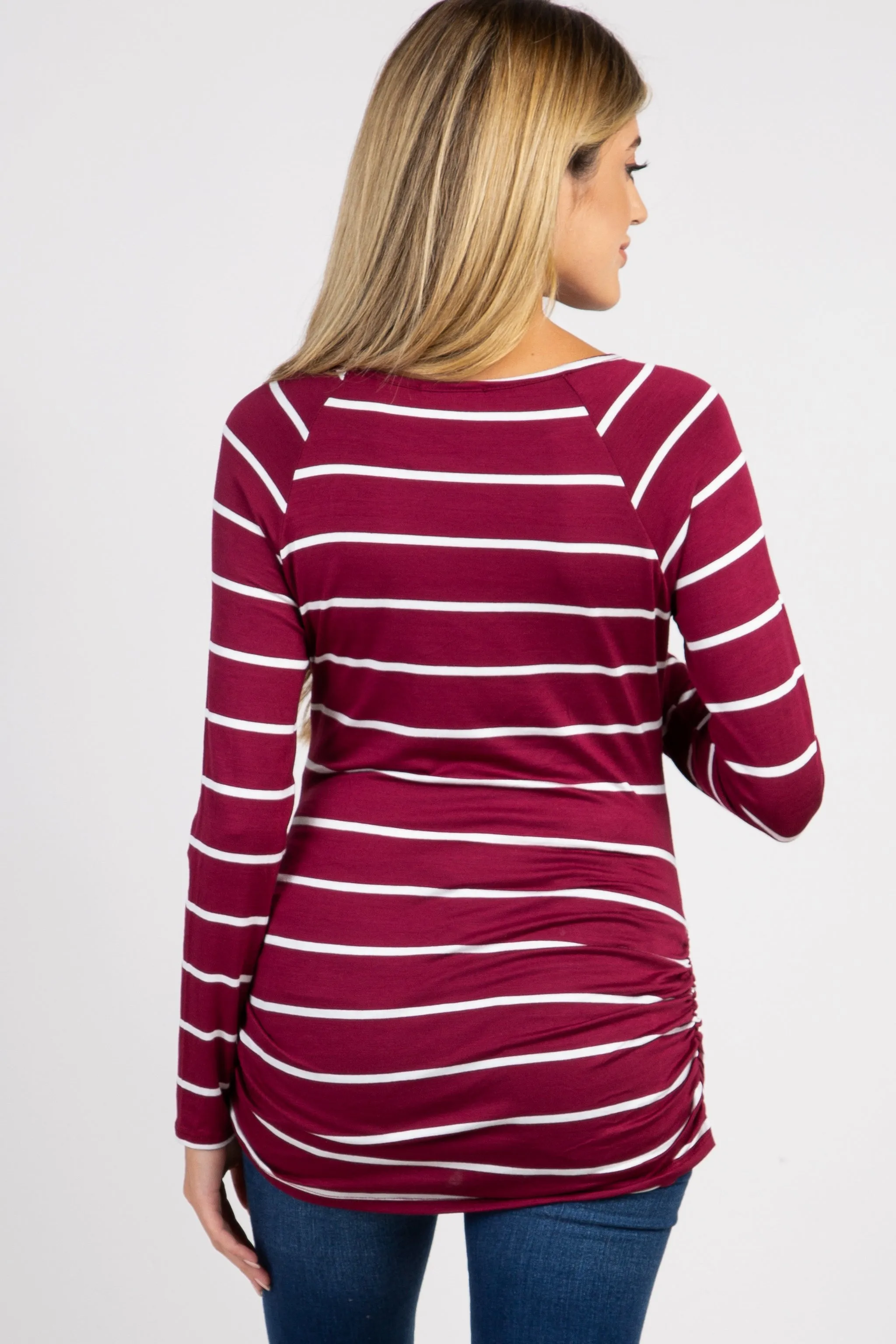 Burgundy Striped Ruched Maternity Top sold by Pinkblush product image thumbnail 4