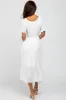 Ivory Smocked V-Neck Midi Dress sold by Pinkblush