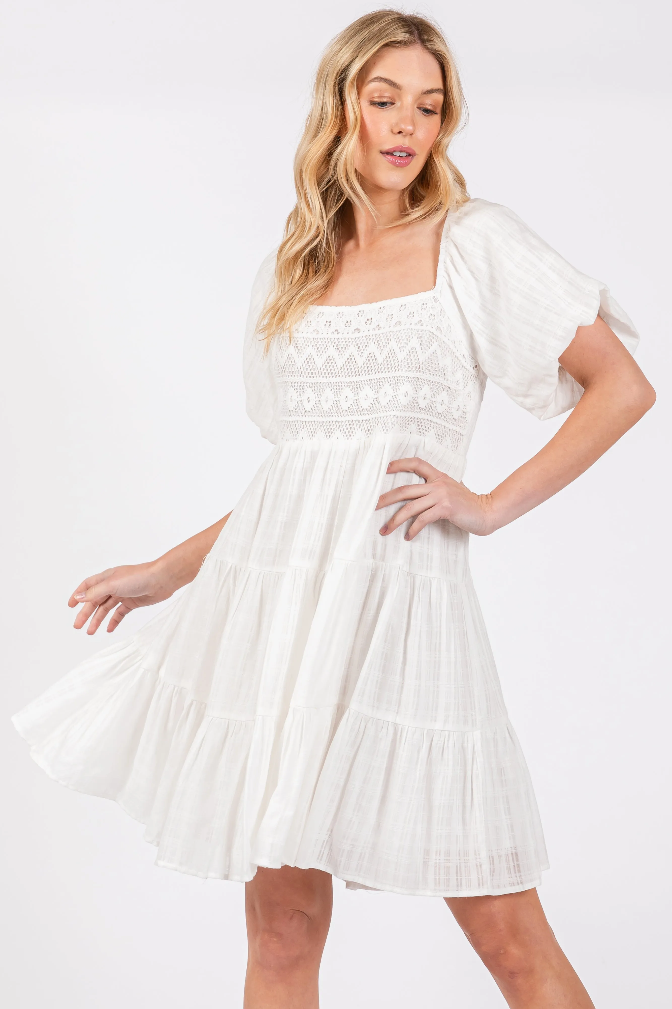 White Crochet Tiered Maternity Dress sold by Pinkblush product image thumbnail 5