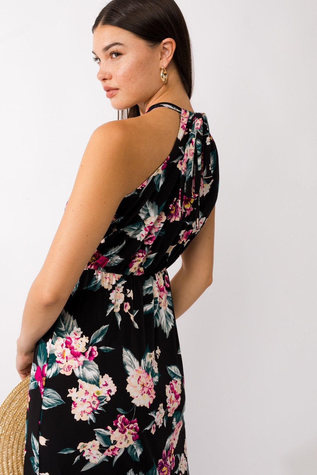 Black Floral Halter Side Slit Maxi Dress sold by Pinkblush product image thumbnail 5