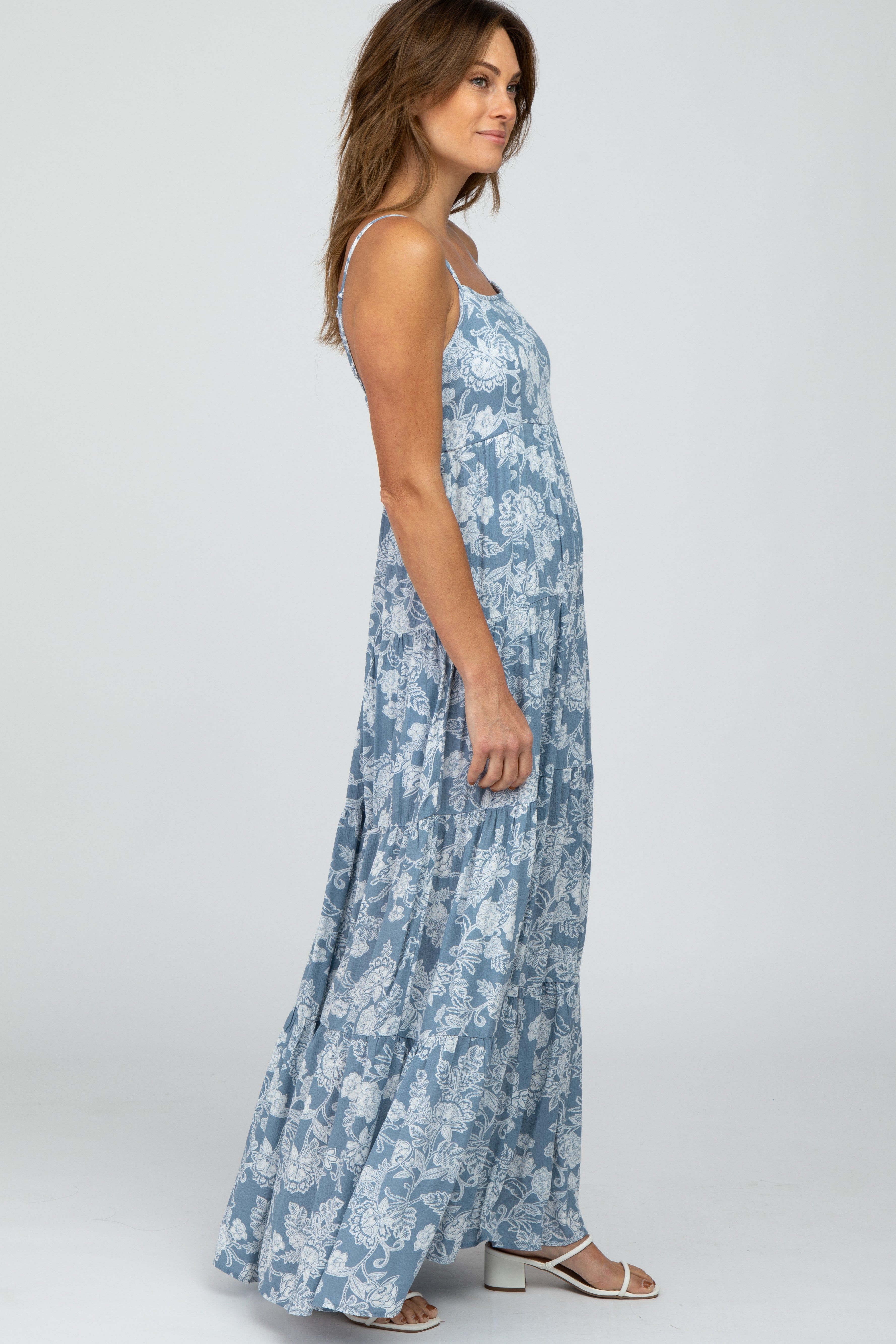Blue Floral Square Neck Tiered Maxi Dress sold by Pinkblush product image thumbnail 2
