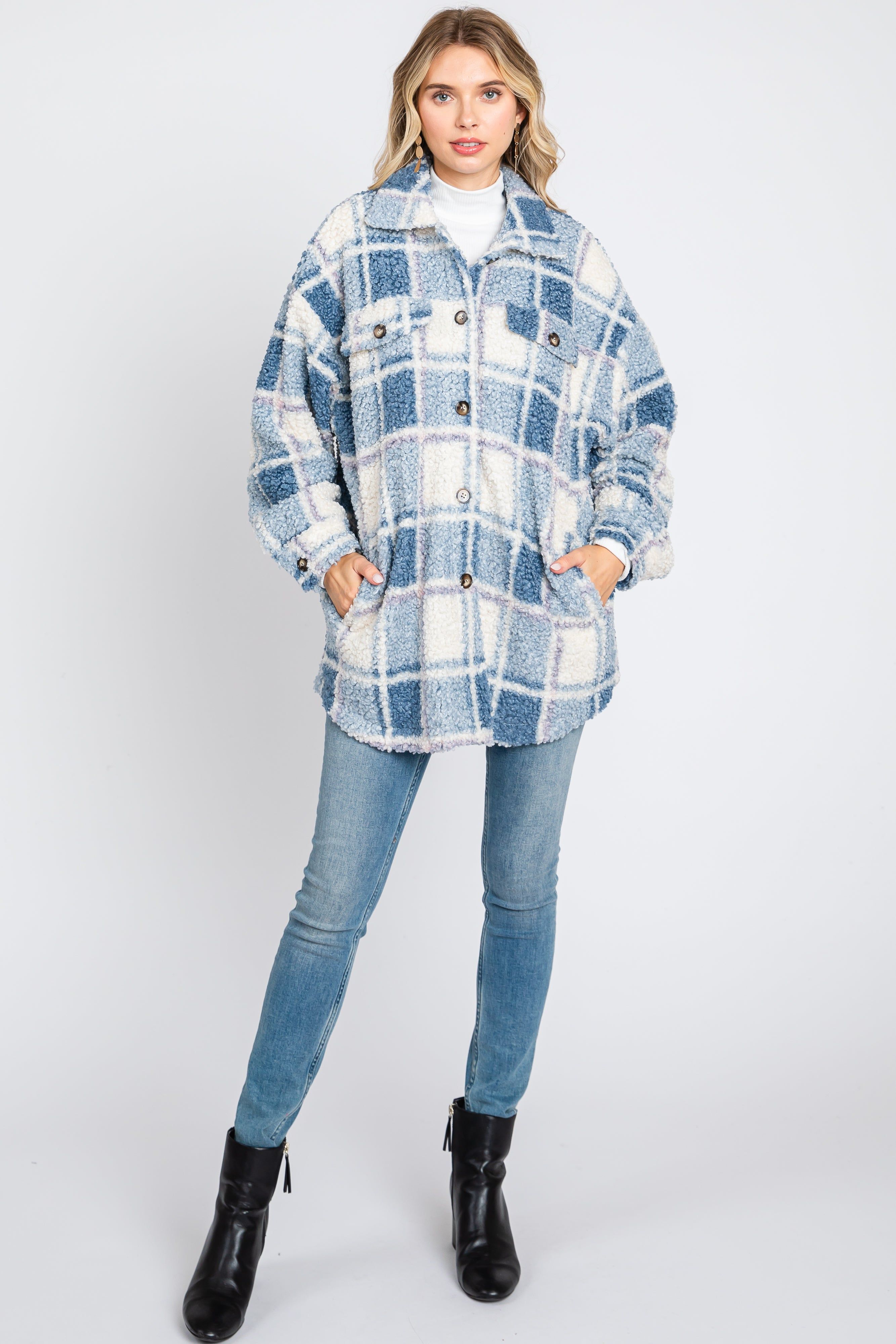 Blue Plaid Sherpa Jacket sold by Pinkblush product image thumbnail 4