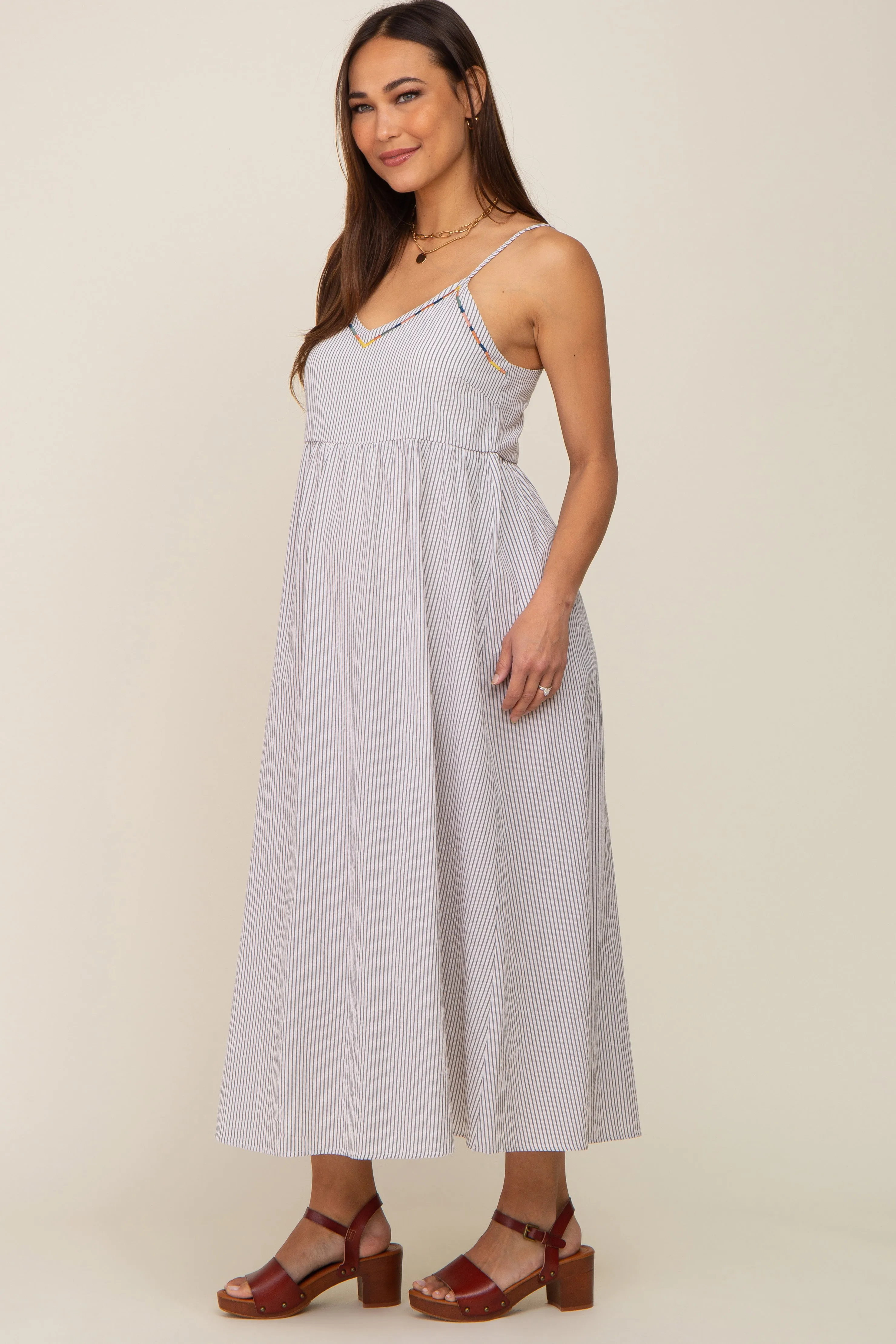 Light Blue Striped Embroidered Maternity Midi Dress sold by Pinkblush product image thumbnail 2