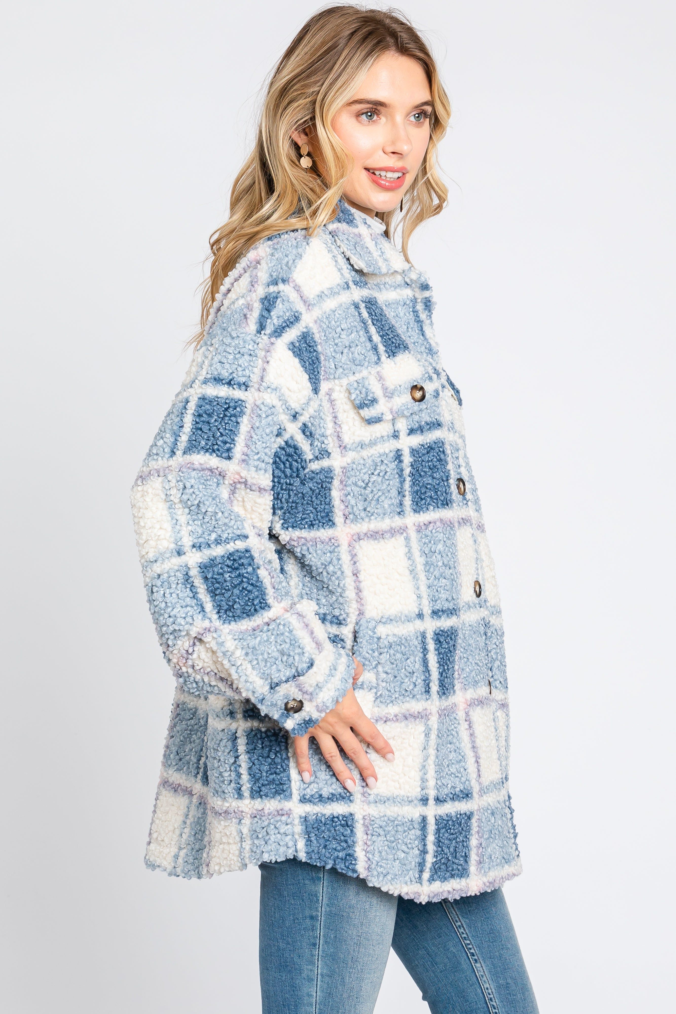 Blue Plaid Sherpa Jacket sold by Pinkblush product image thumbnail 2