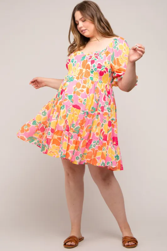 Pink Floral Puff Sleeve Maternity Plus Dress sold by Pinkblush