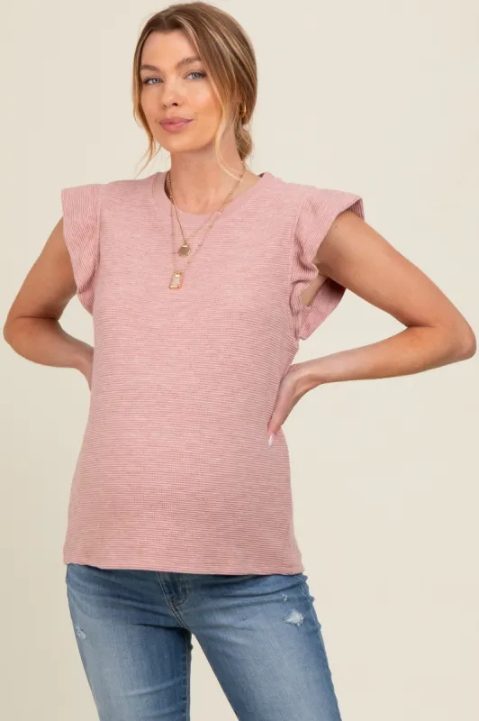 Pink Striped Ruffle Sleeve Maternity Top sold by Pinkblush