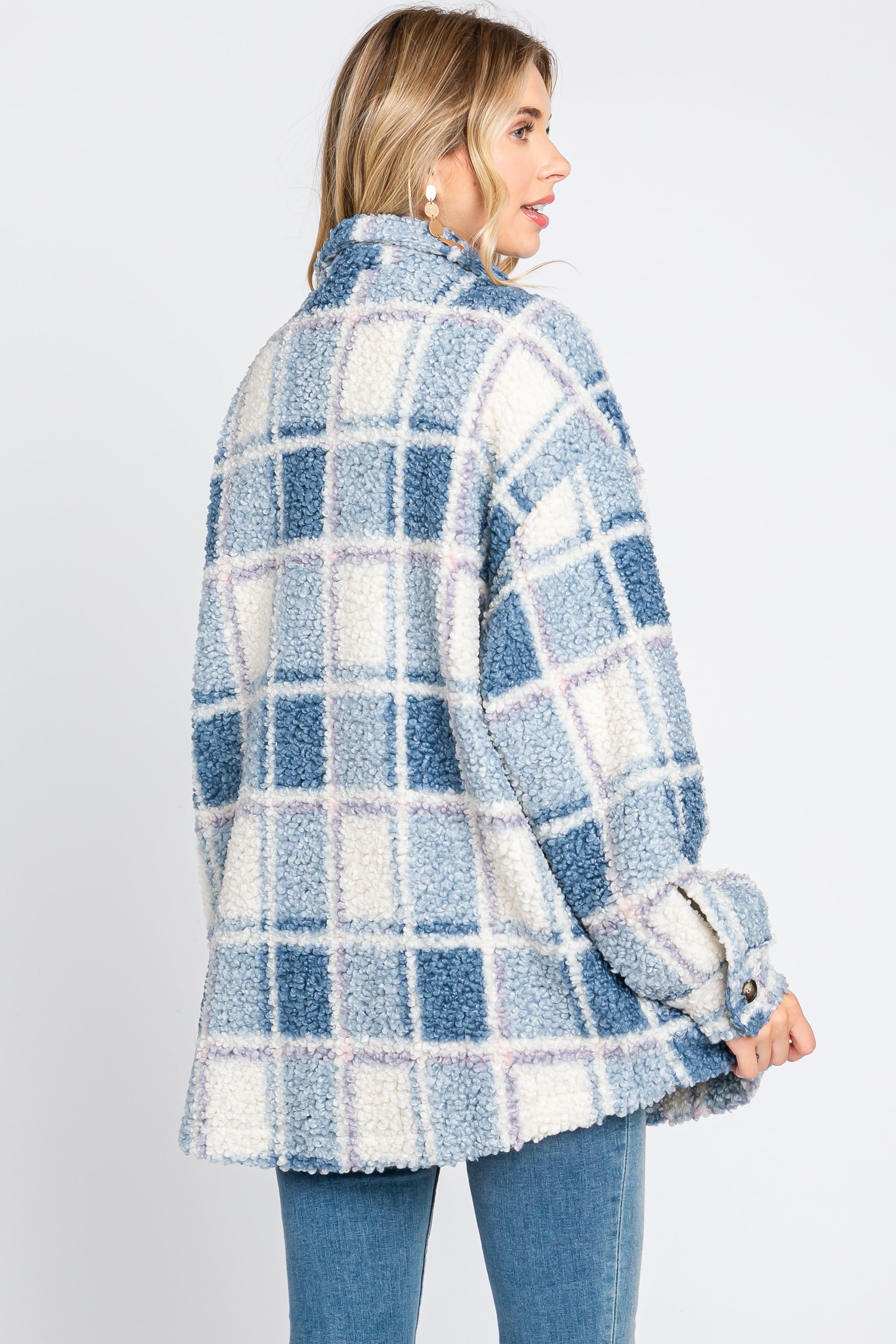 Blue Plaid Sherpa Jacket sold by Pinkblush product image thumbnail 3